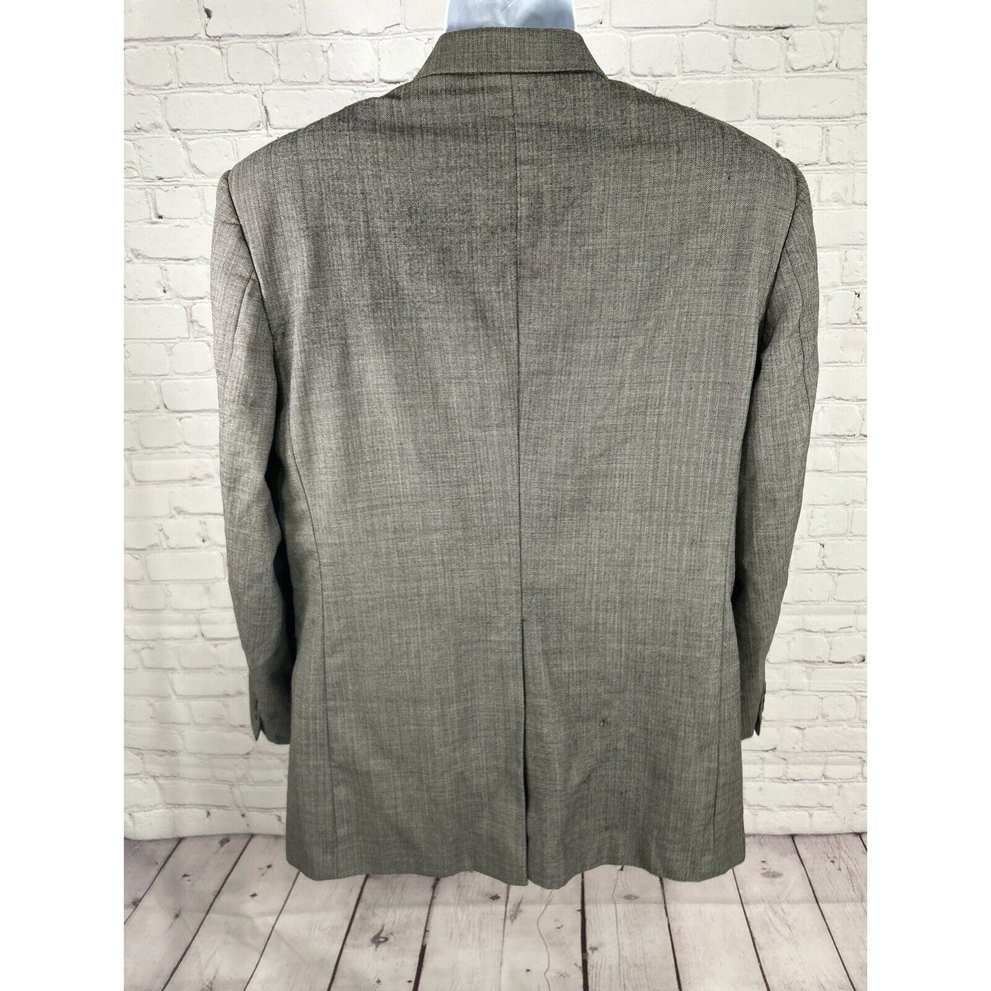 VTG Alan Lebow Black White Herringbone Worsted Wool Aragon Jacket Blazer 42R