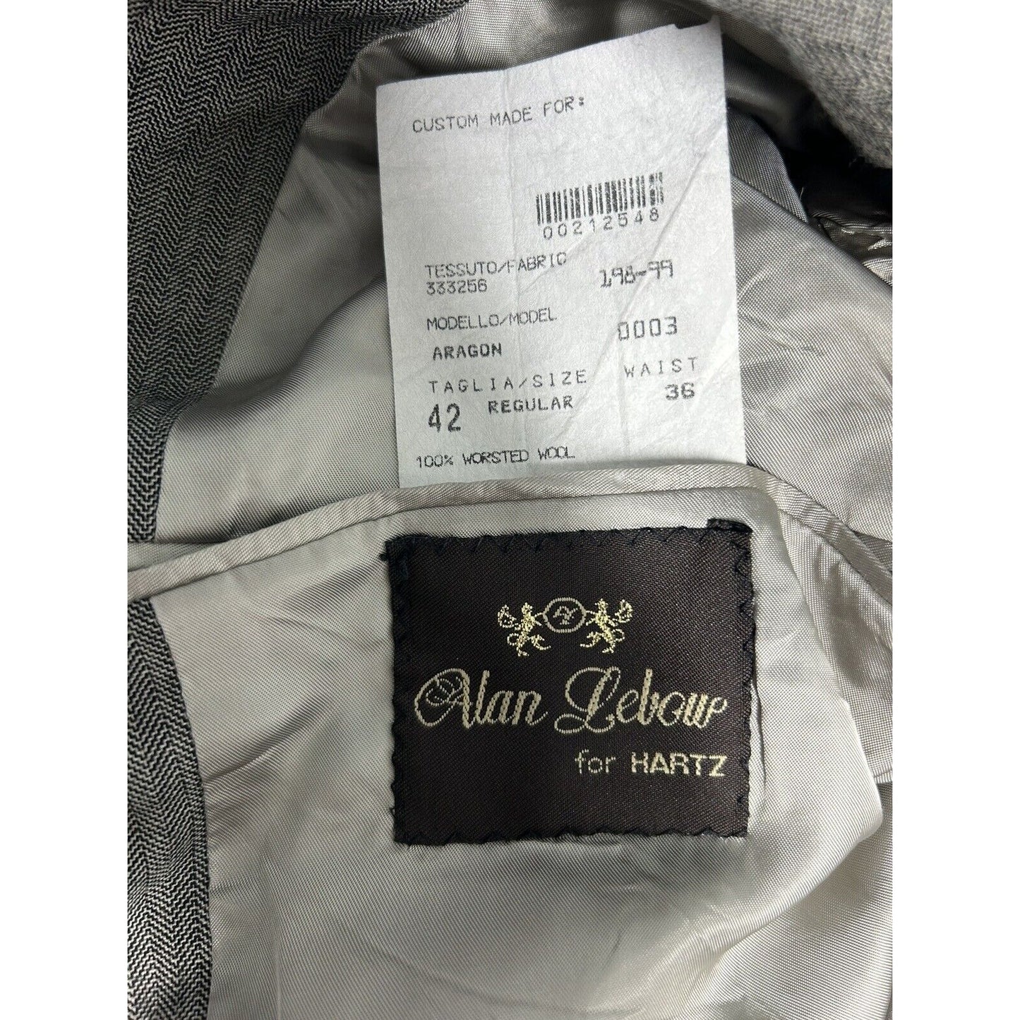 VTG Alan Lebow Black White Herringbone Worsted Wool Aragon Jacket Blazer 42R
