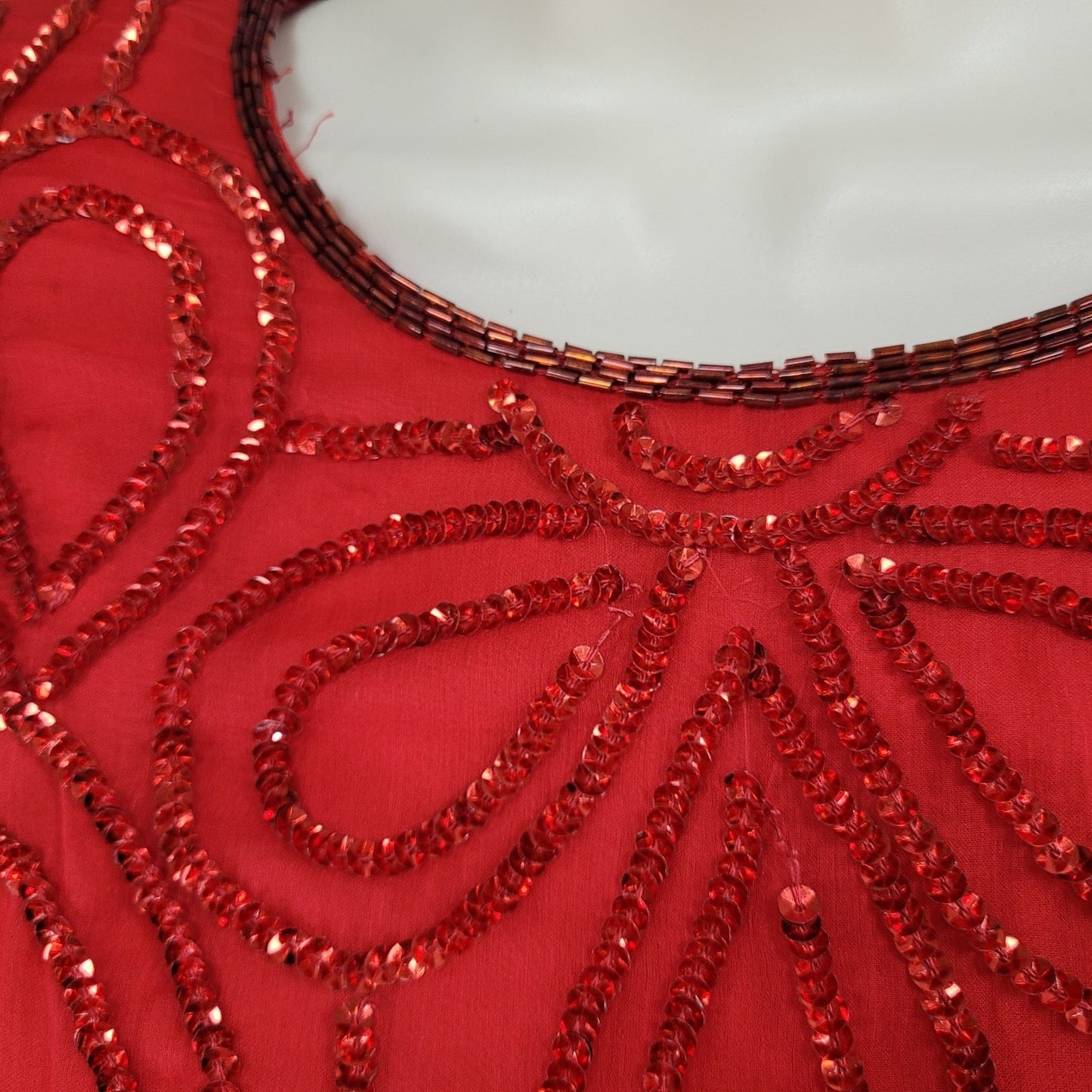 Laurence Kazar Red Silk Beaded Sequin Shoulder Pad Blouse Top Size Small S