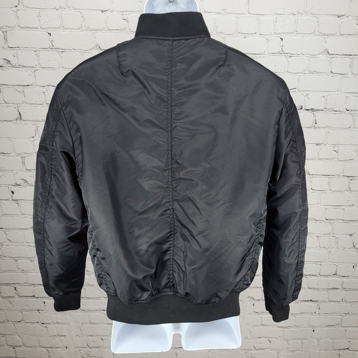August Mcgregor Black Nylon Full Zip Inner Pocket Bomber Jacket Size Small S