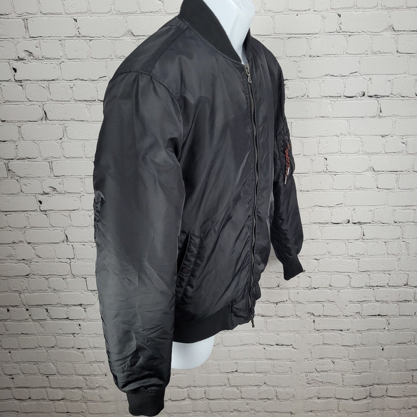 August Mcgregor Black Nylon Full Zip Inner Pocket Bomber Jacket Size Small S