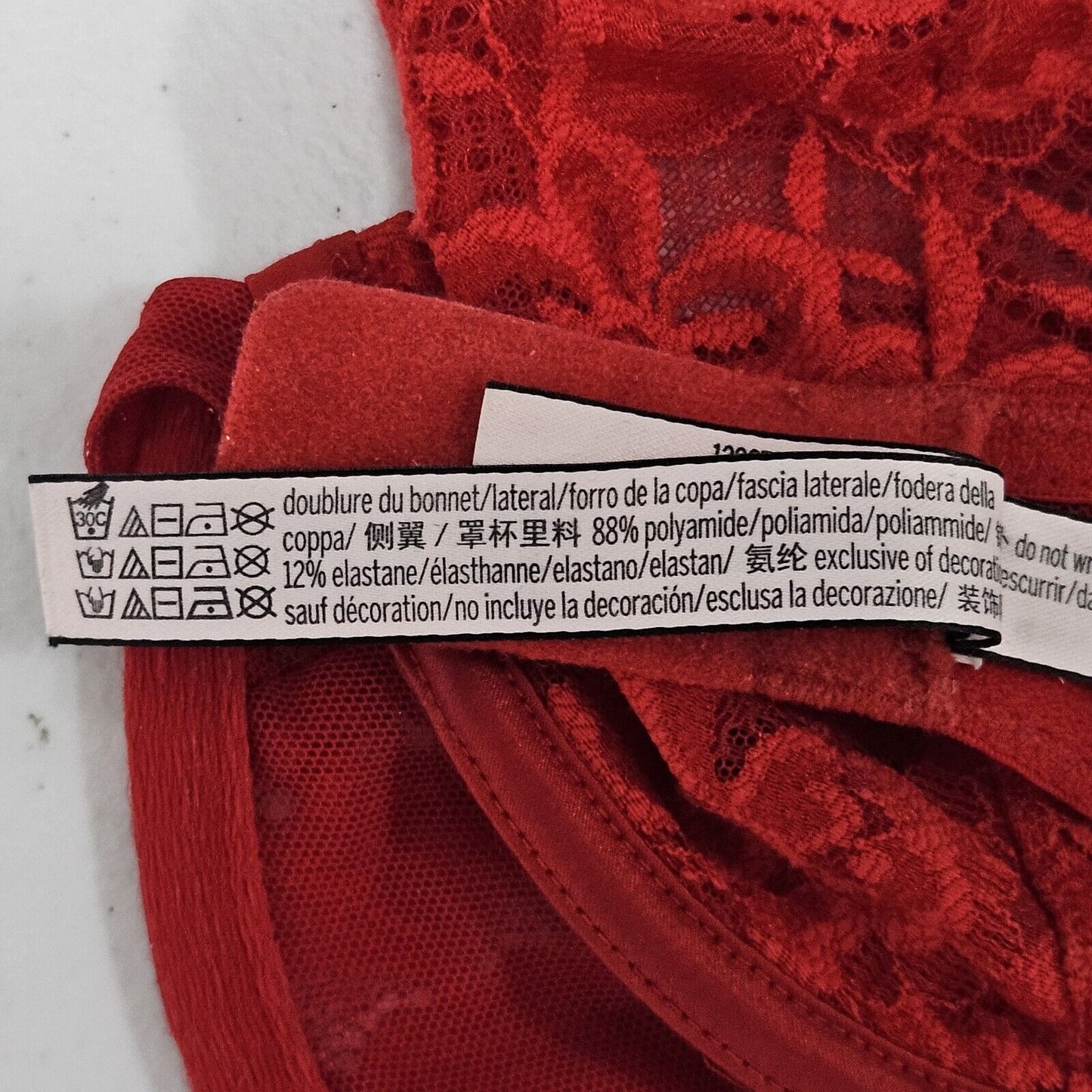Victoria's Secret Red Floral Lace Sheer Underwire Bra Size 32DDD