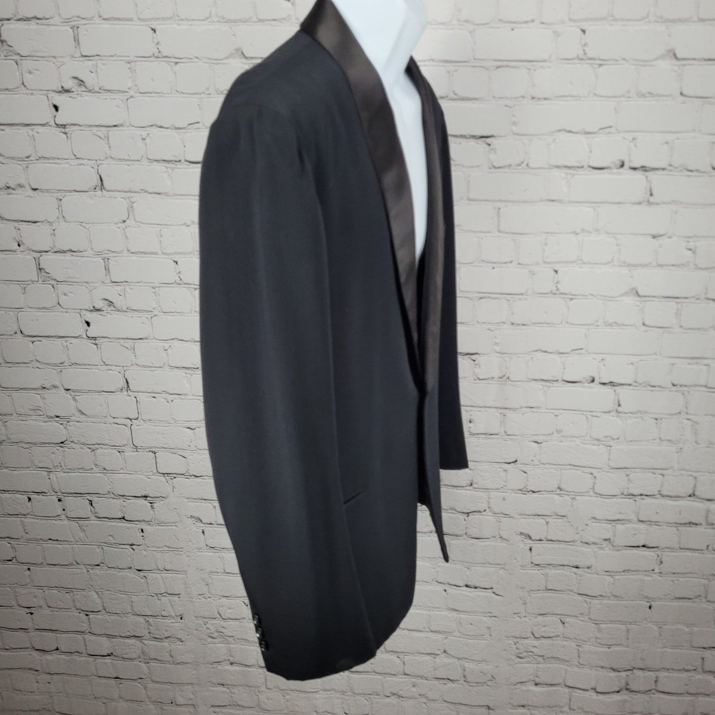 K. TOM Japan Black 1 Button Satin Lapel Tuxedo Suit Jacket Coat 40 *read