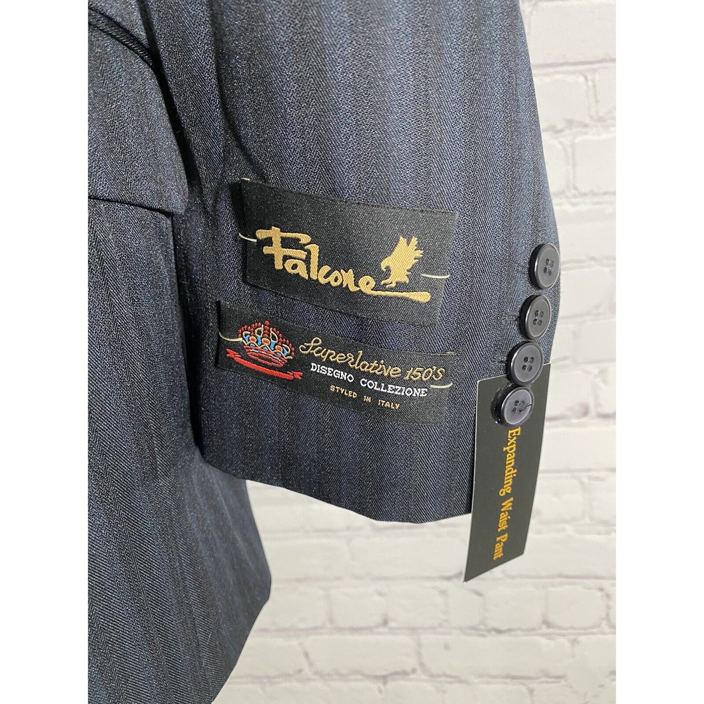 NWT Falcone Superlative 150s Blue Black Striped Pant Suit 42L 35W