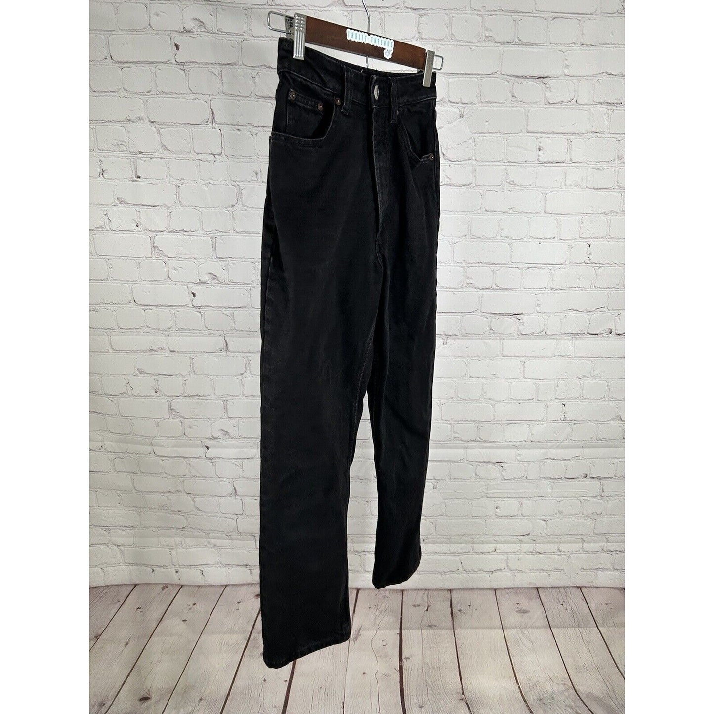 Zara Womens Black Button Fly Straight Leg 100% Cotton High Rise Jeans 0 (22x26)