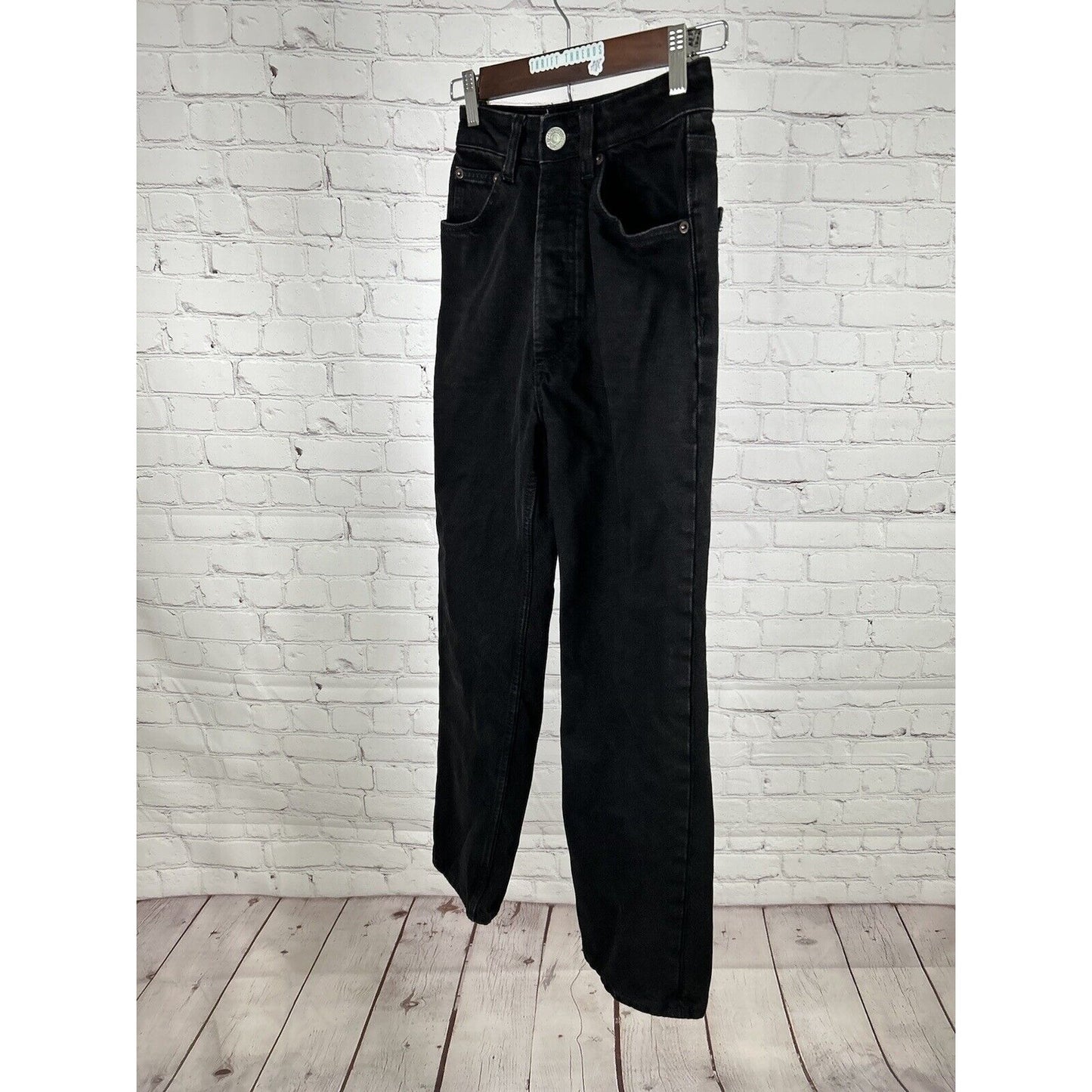 Zara Womens Black Button Fly Straight Leg 100% Cotton High Rise Jeans 0 (22x26)