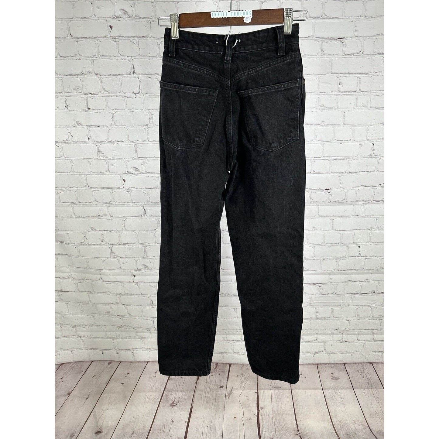 Zara Womens Black Button Fly Straight Leg 100% Cotton High Rise Jeans 0 (22x26)
