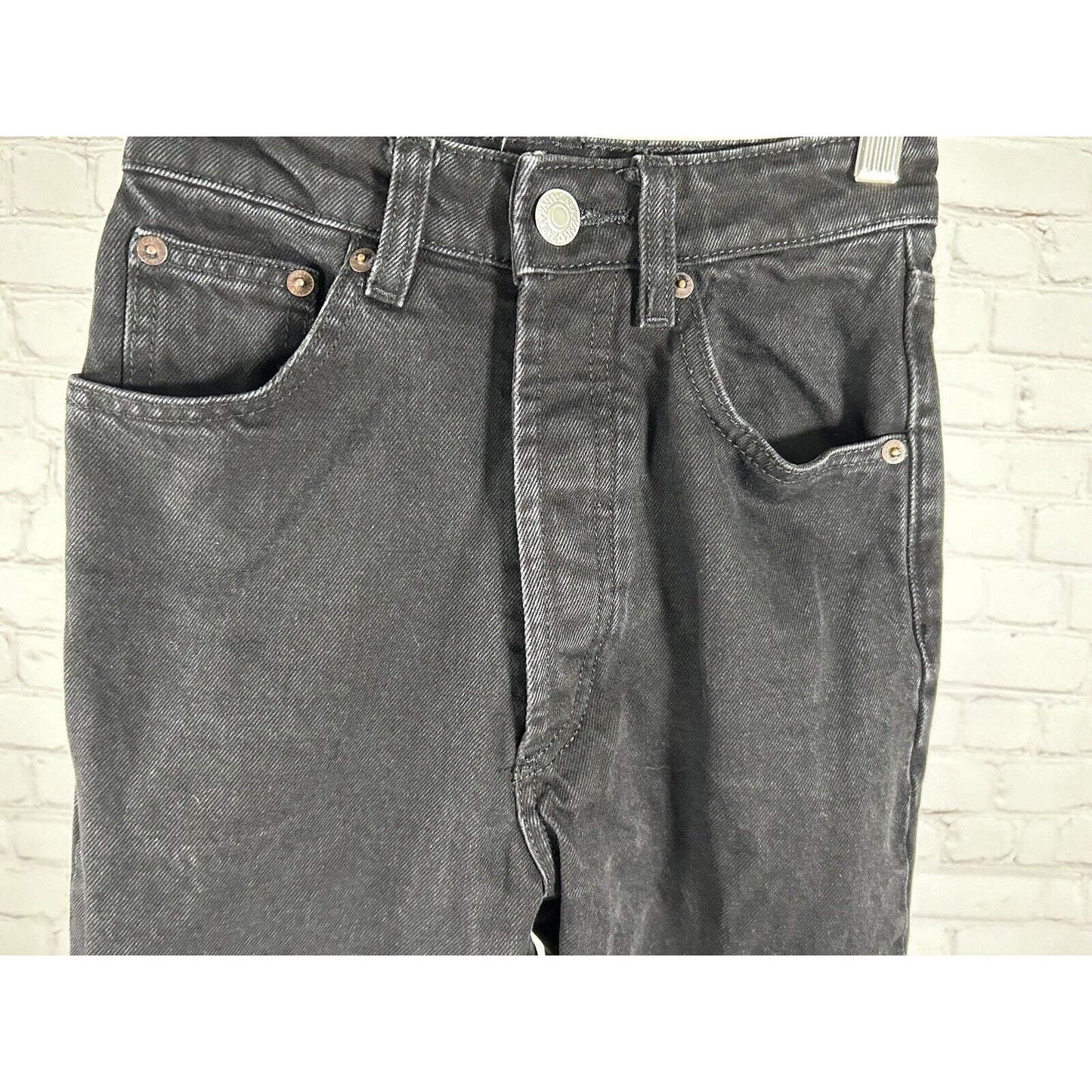 Zara Womens Black Button Fly Straight Leg 100% Cotton High Rise Jeans 0 (22x26)