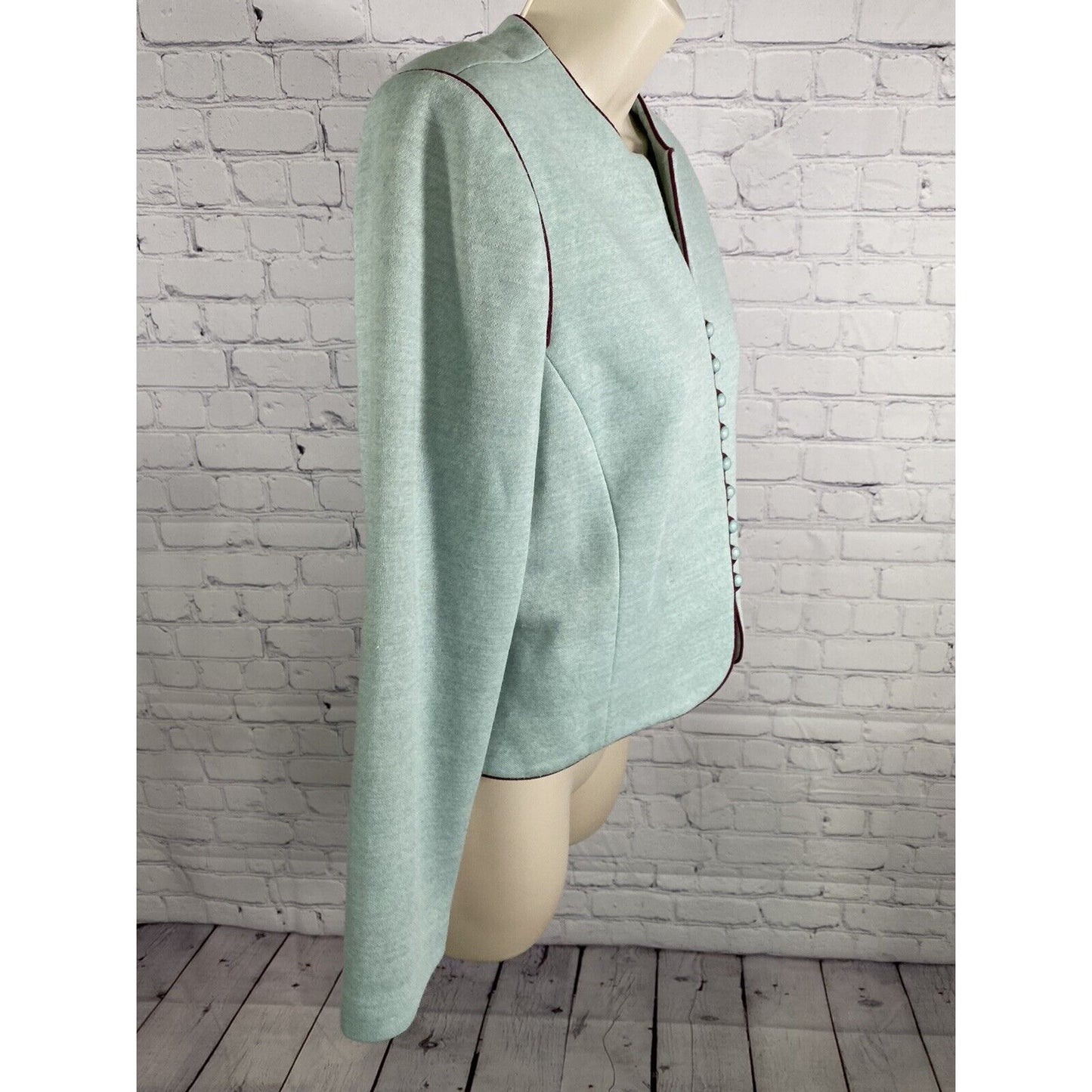 VTG Leslie Fay 1980s Light Blue Purple Trim Button Up Jacket Blazer 12