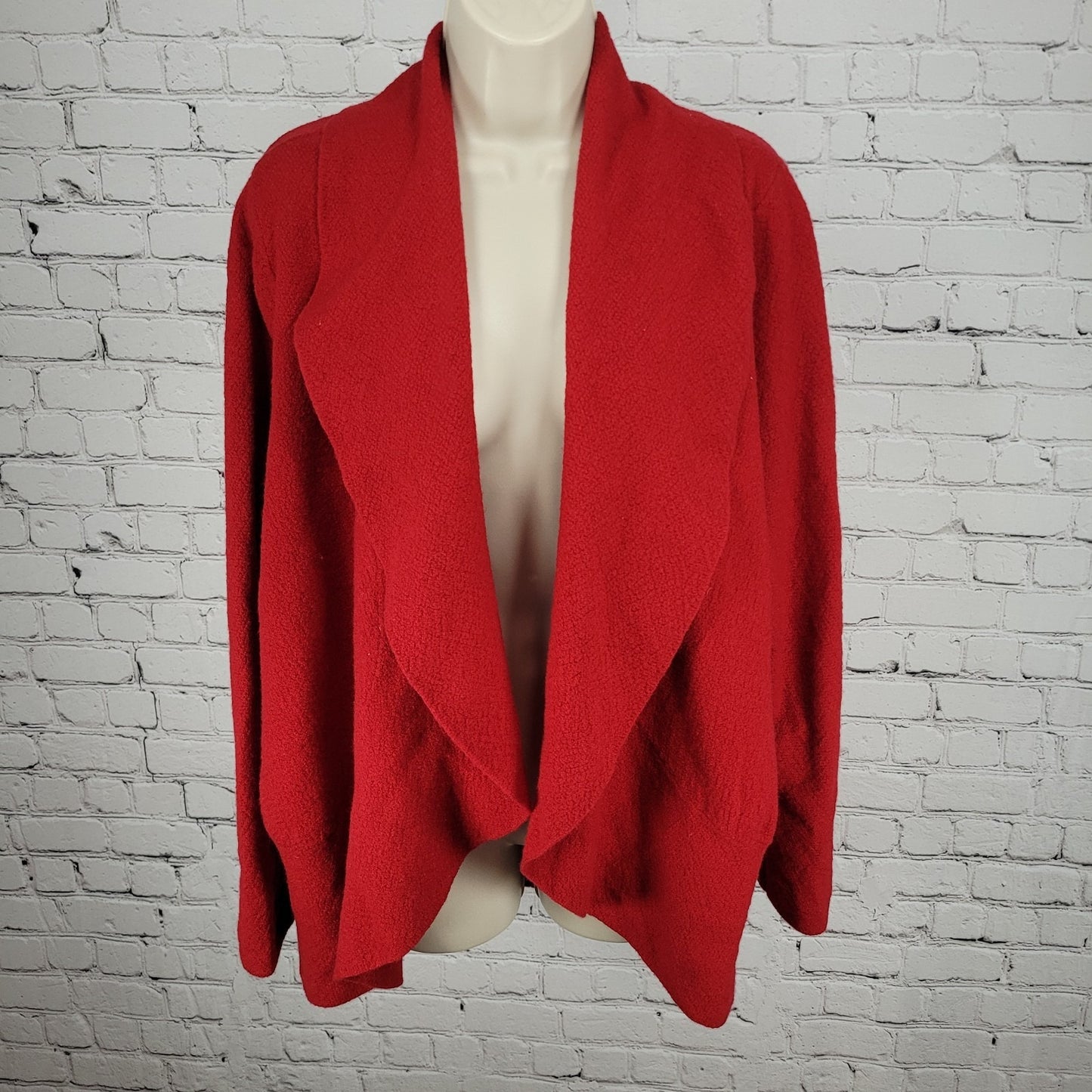 Chico's Red 100% Wool Shawl Collar Unlined Open Cardigan Jacket Size 2 US 12