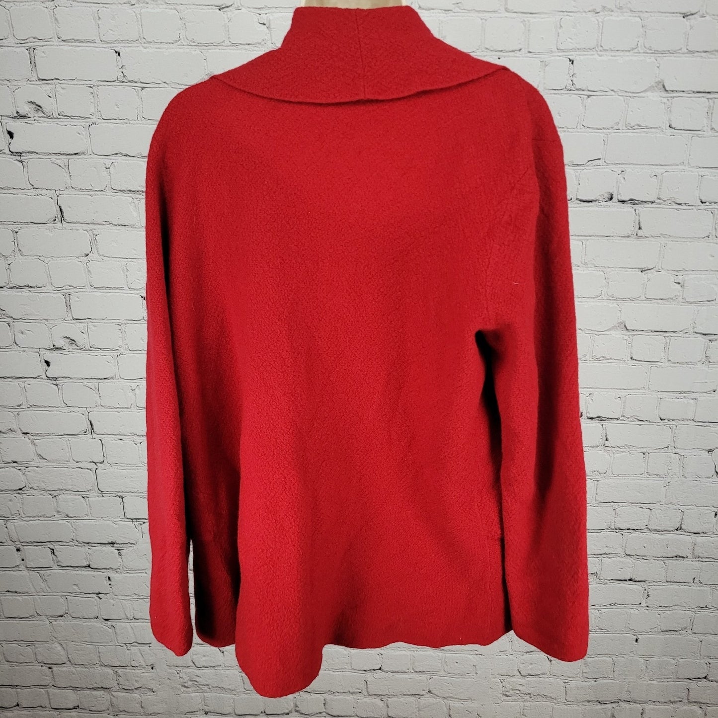 Chico's Red 100% Wool Shawl Collar Unlined Open Cardigan Jacket Size 2 US 12
