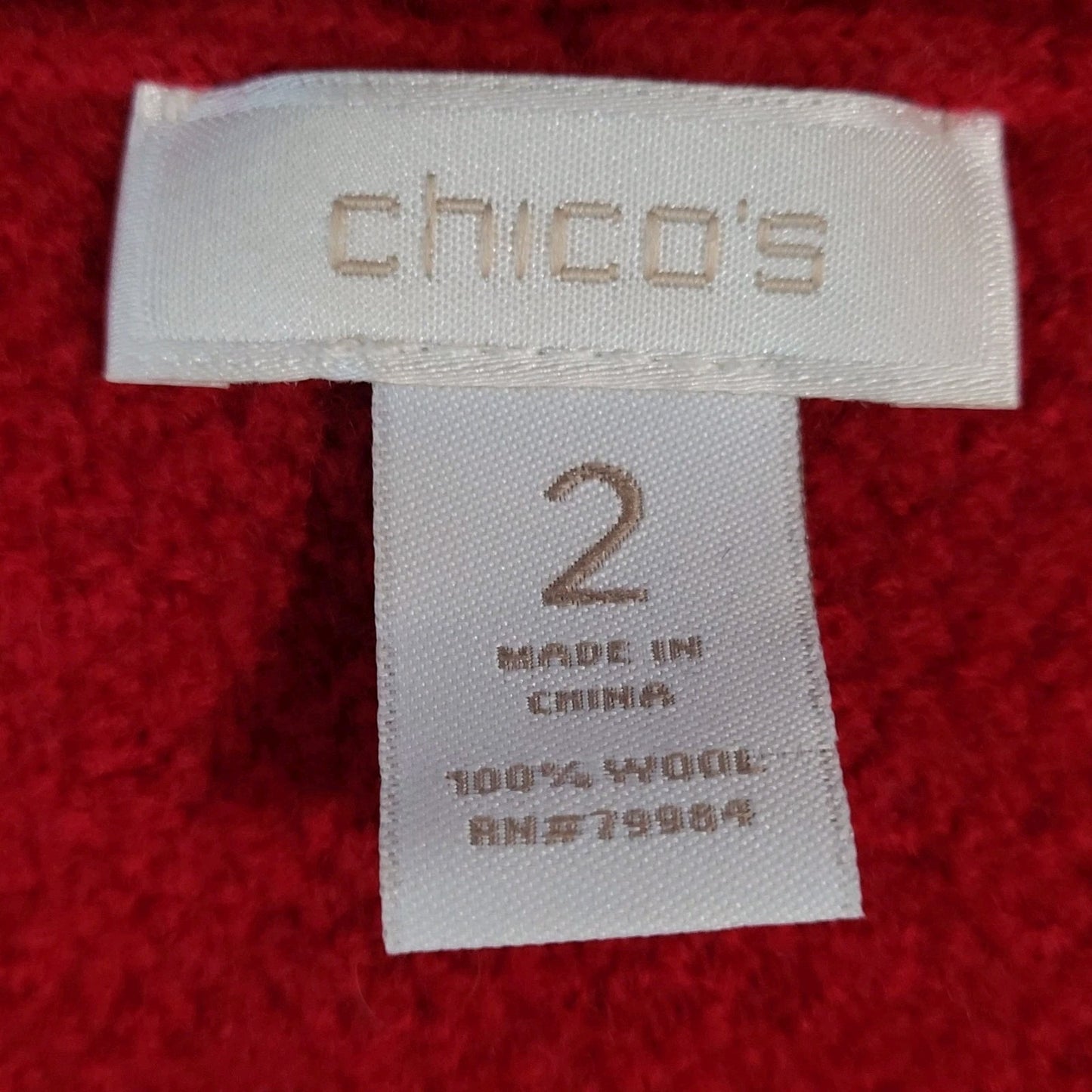 Chico's Red 100% Wool Shawl Collar Unlined Open Cardigan Jacket Size 2 US 12