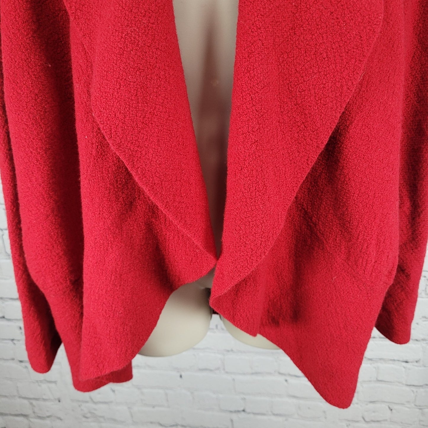 Chico's Red 100% Wool Shawl Collar Unlined Open Cardigan Jacket Size 2 US 12