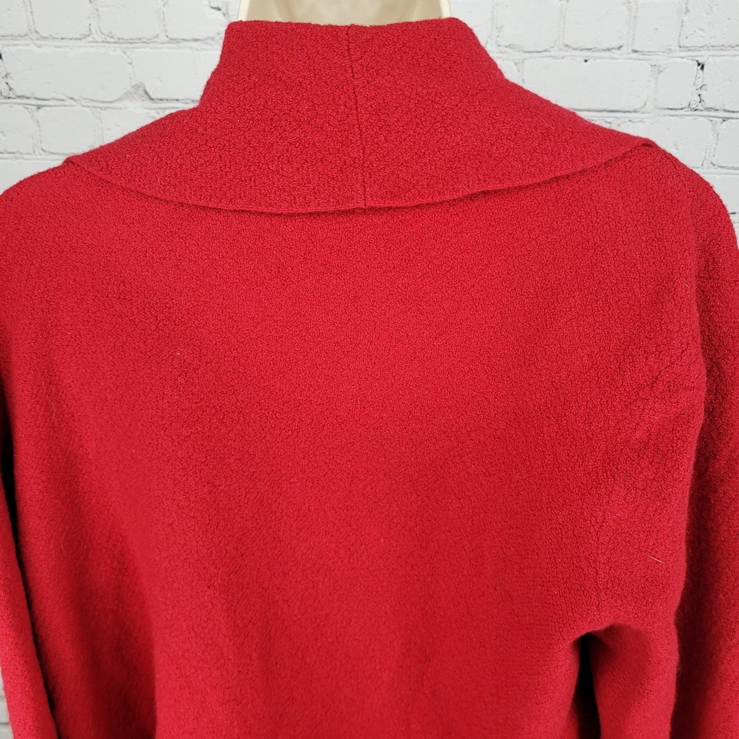 Chico's Red 100% Wool Shawl Collar Unlined Open Cardigan Jacket Size 2 US 12