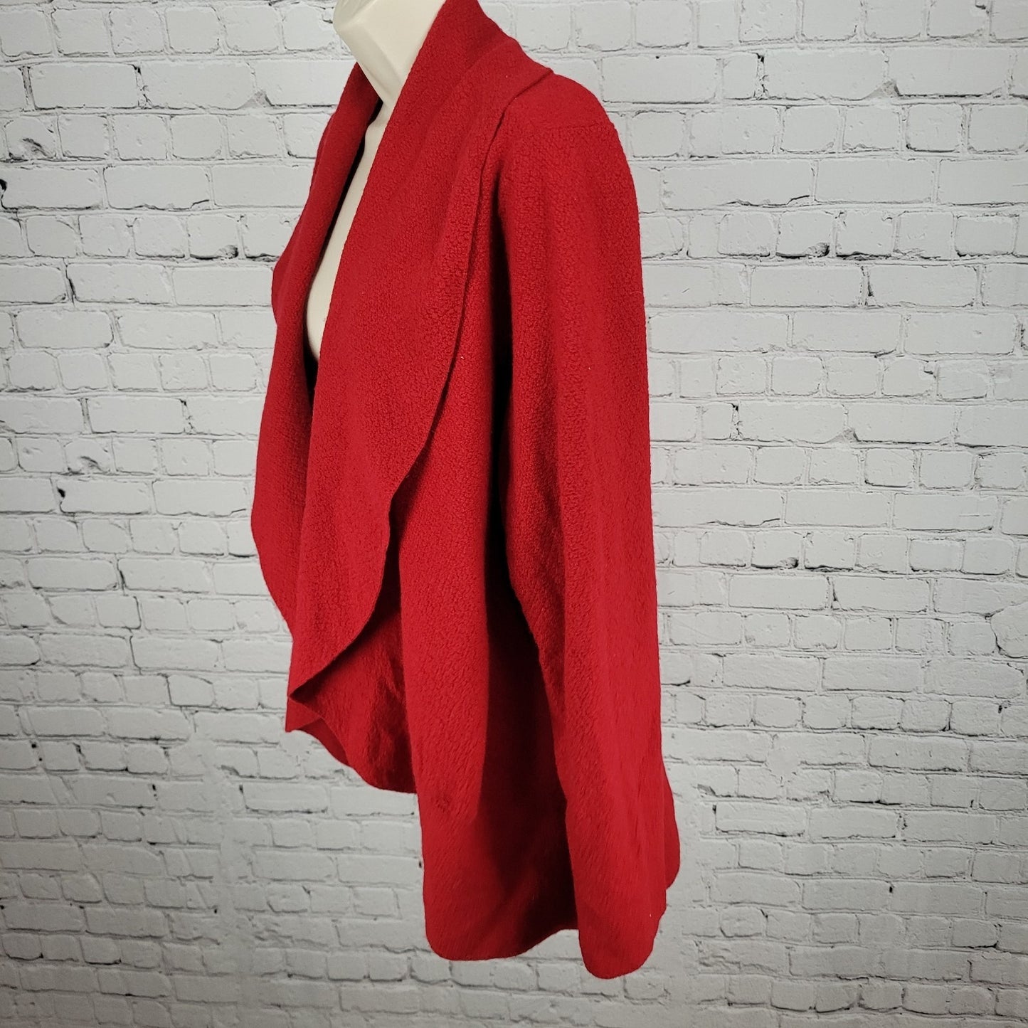 Chico's Red 100% Wool Shawl Collar Unlined Open Cardigan Jacket Size 2 US 12