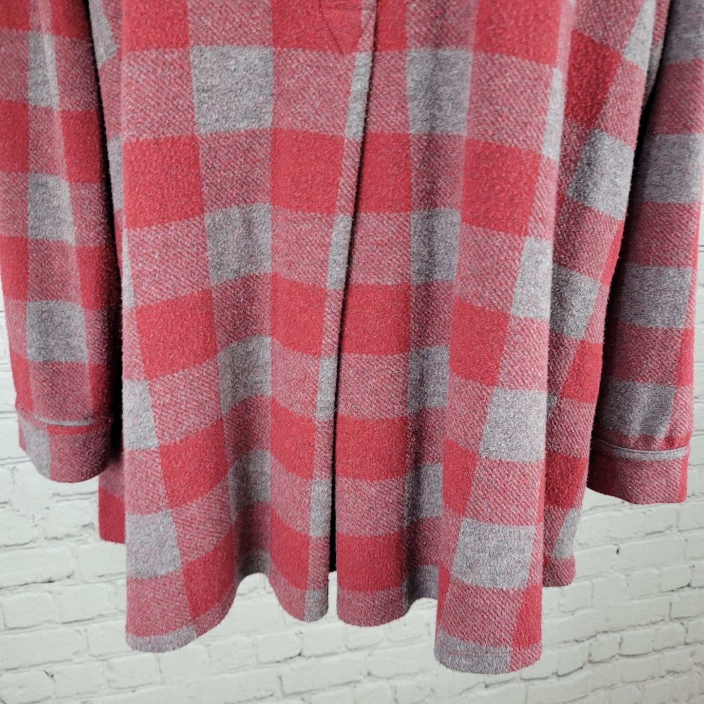 Soft Surroundings Red & Grey Check Stretch Button Up Long Sleeve Shirt Size PXL