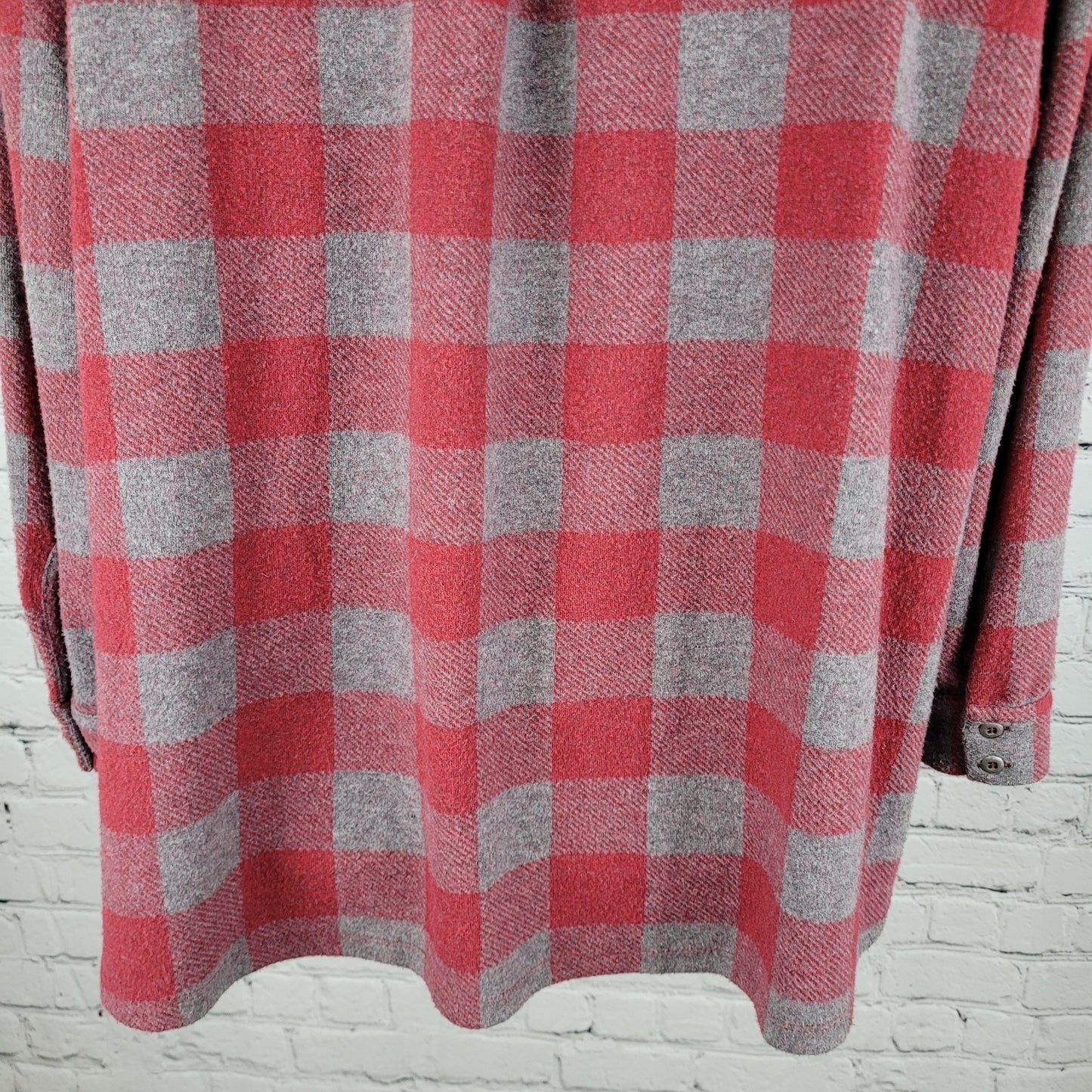 Soft Surroundings Red & Grey Check Stretch Button Up Long Sleeve Shirt Size PXL