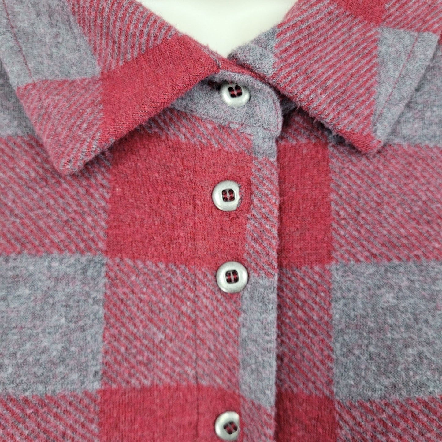Soft Surroundings Red & Grey Check Stretch Button Up Long Sleeve Shirt Size PXL