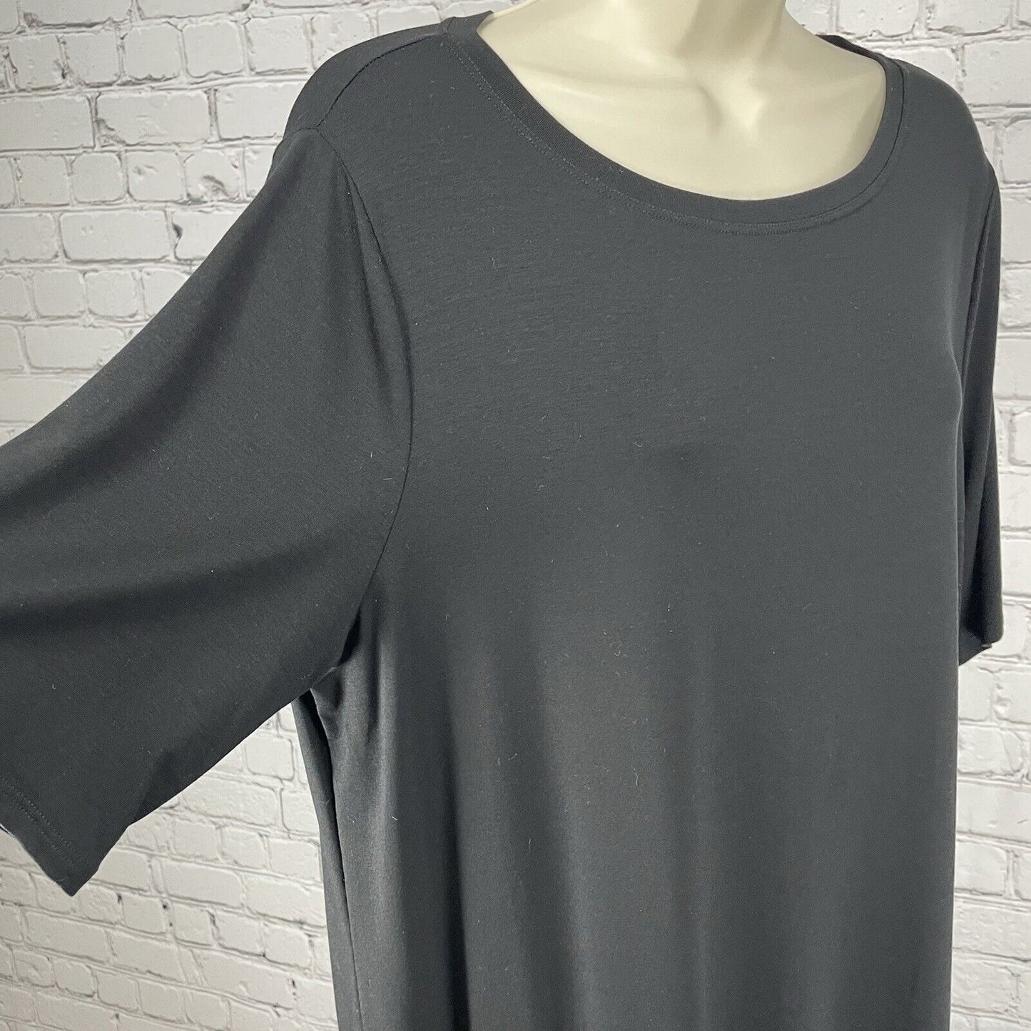 NWT Eileen Fisher Black Fine Tensel Jersey Midi Shirt Dress USA Size Large L