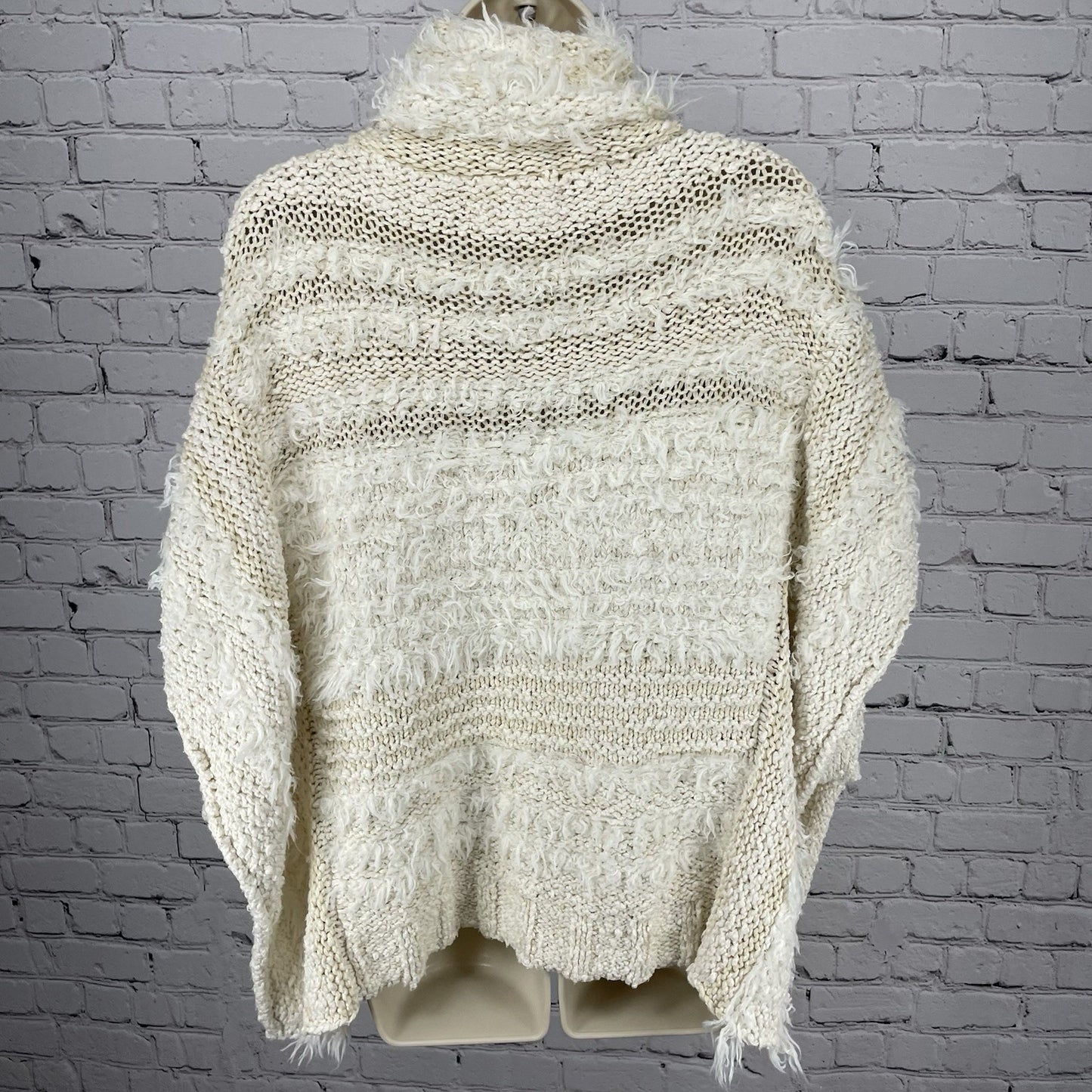 By Anthropologie Ivory Chunky Knit Crochet Soft Oversized Sweater Poncho XS/S