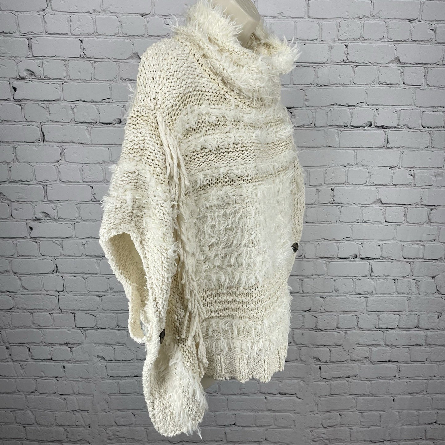 By Anthropologie Ivory Chunky Knit Crochet Soft Oversized Sweater Poncho XS/S