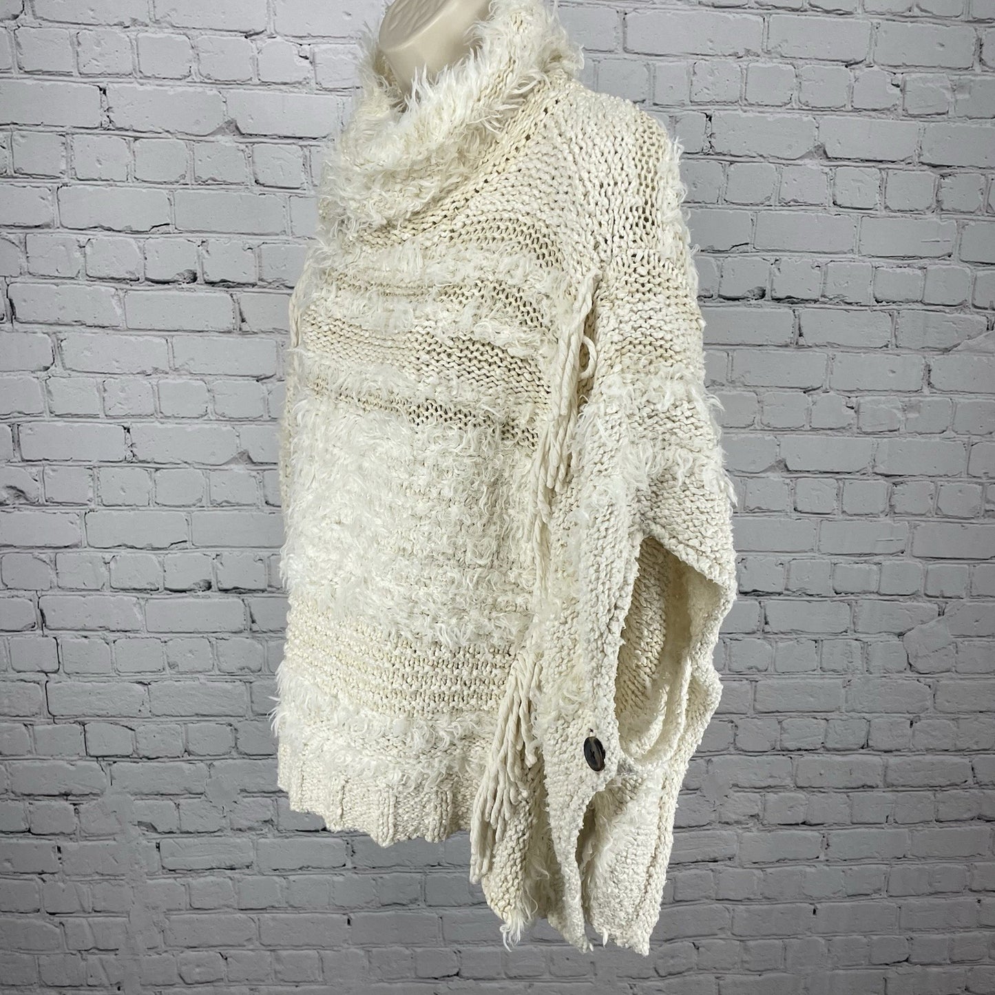 By Anthropologie Ivory Chunky Knit Crochet Soft Oversized Sweater Poncho XS/S