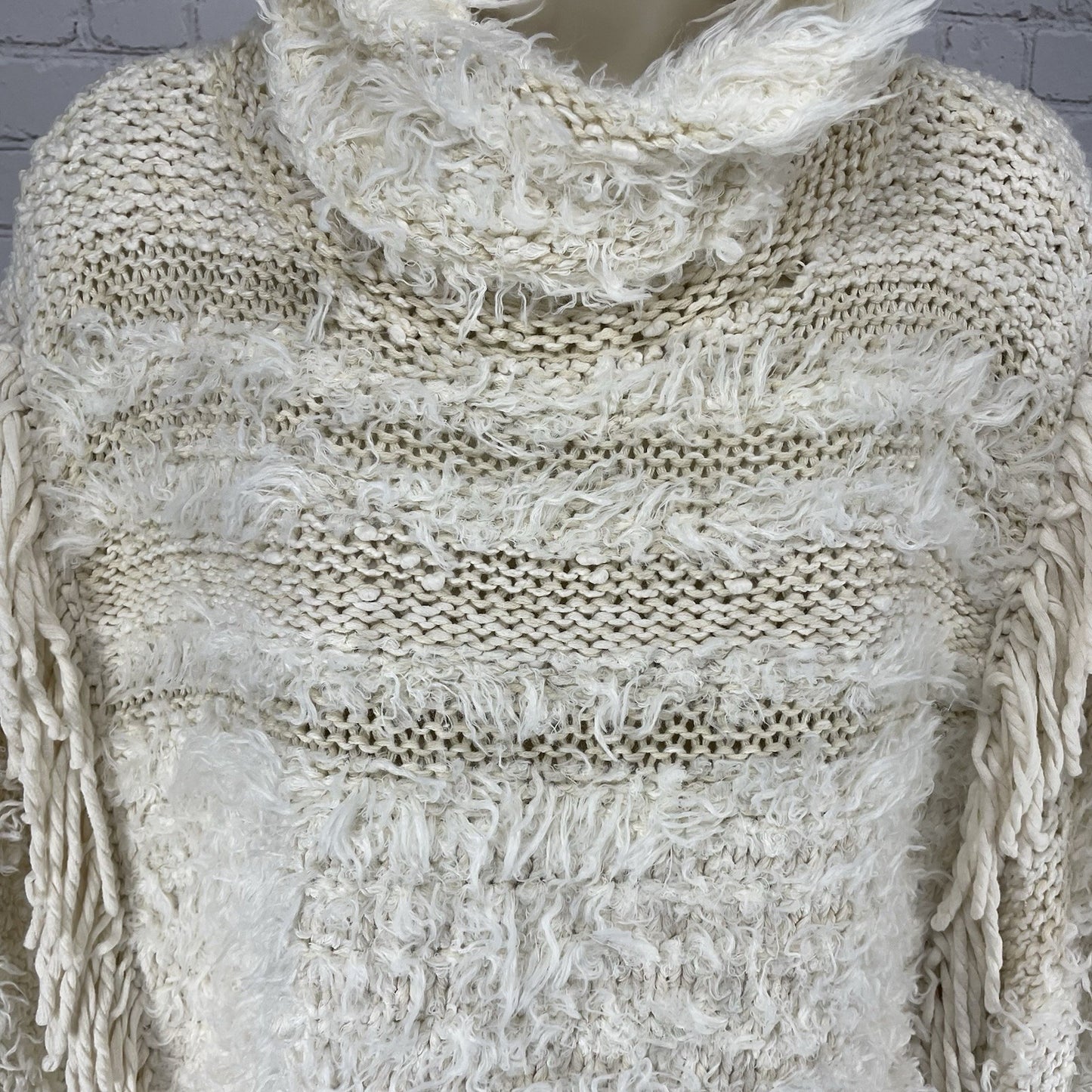 By Anthropologie Ivory Chunky Knit Crochet Soft Oversized Sweater Poncho XS/S