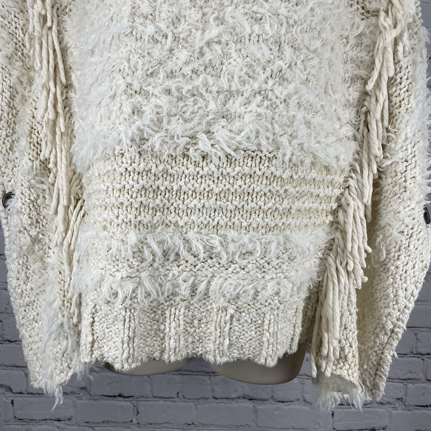 By Anthropologie Ivory Chunky Knit Crochet Soft Oversized Sweater Poncho XS/S