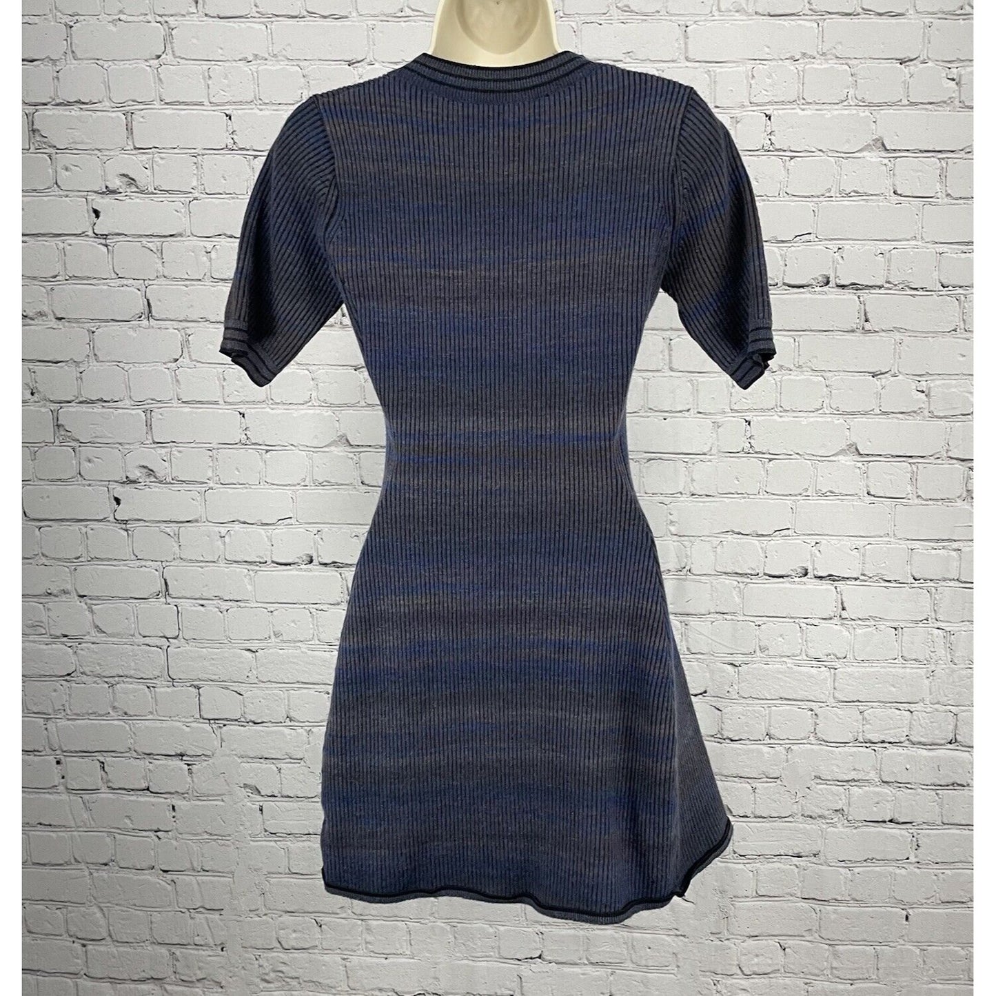 Athleta Blue Grey Wool Blend Sweater Short Sleeve Flare Ribbed Dress Size XS