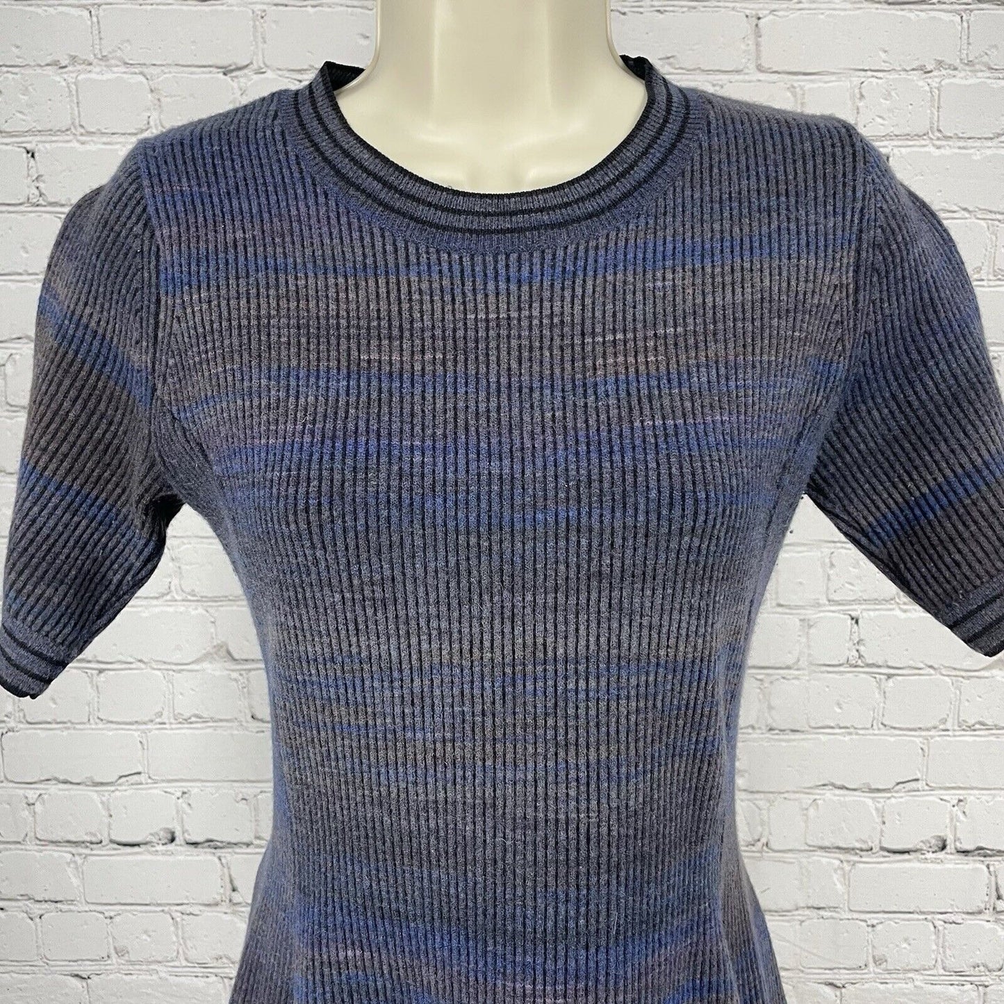 Athleta Blue Grey Wool Blend Sweater Short Sleeve Flare Ribbed Dress Size XS