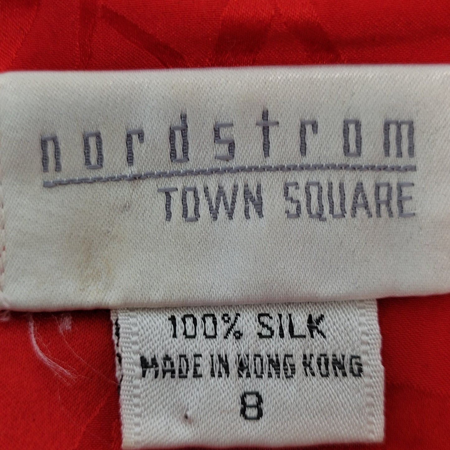 VTG Nordstrom Towne Square Red 100% Silk Puff Sleeve Pleated Shift Dress Size 8