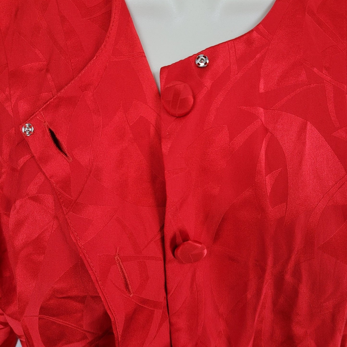 VTG Nordstrom Towne Square Red 100% Silk Puff Sleeve Pleated Shift Dress Size 8