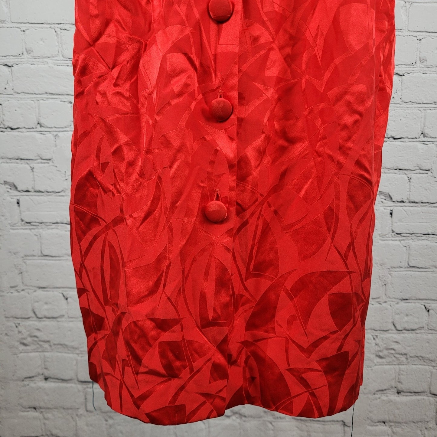 VTG Nordstrom Towne Square Red 100% Silk Puff Sleeve Pleated Shift Dress Size 8