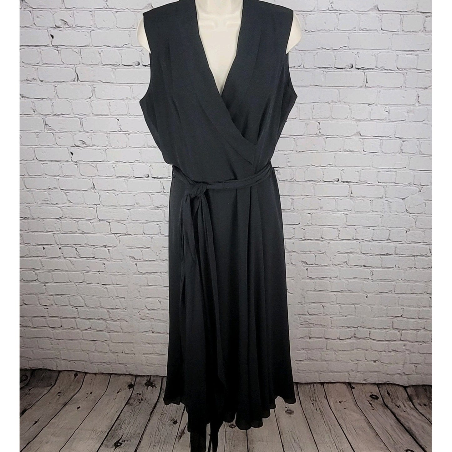 Spencer Jeremy 100% Silk Chiffon Belted Shawl Collar Midi Dress Size 10