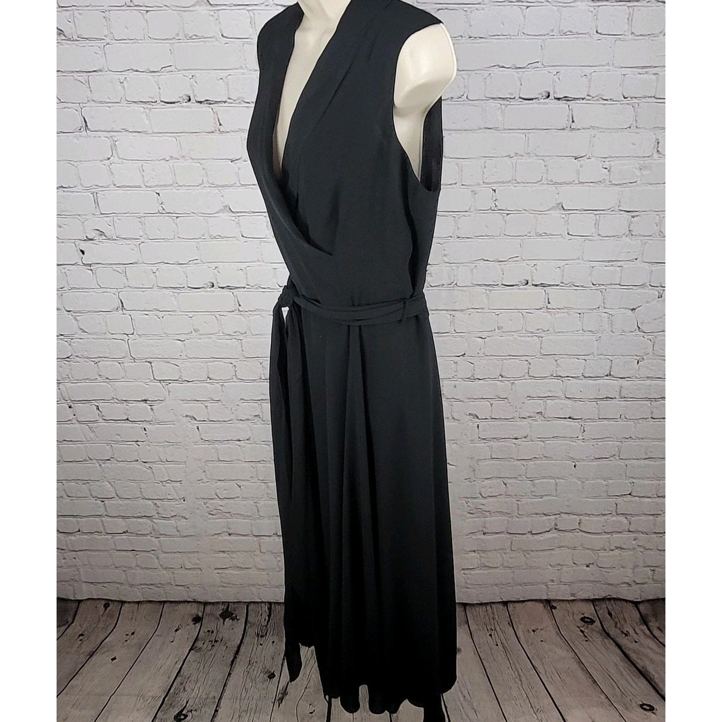 Spencer Jeremy 100% Silk Chiffon Belted Shawl Collar Midi Dress Size 10