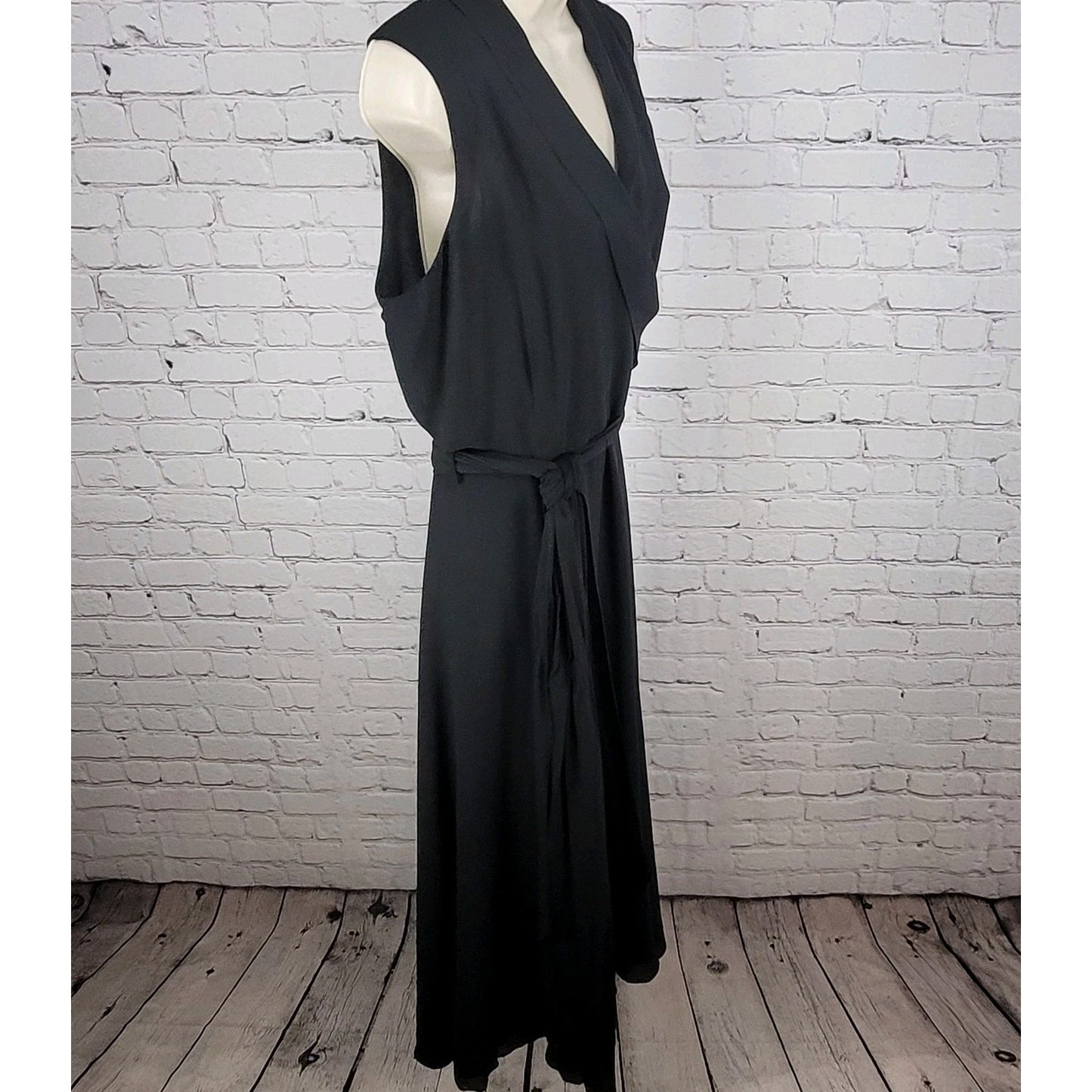 Spencer Jeremy 100% Silk Chiffon Belted Shawl Collar Midi Dress Size 10
