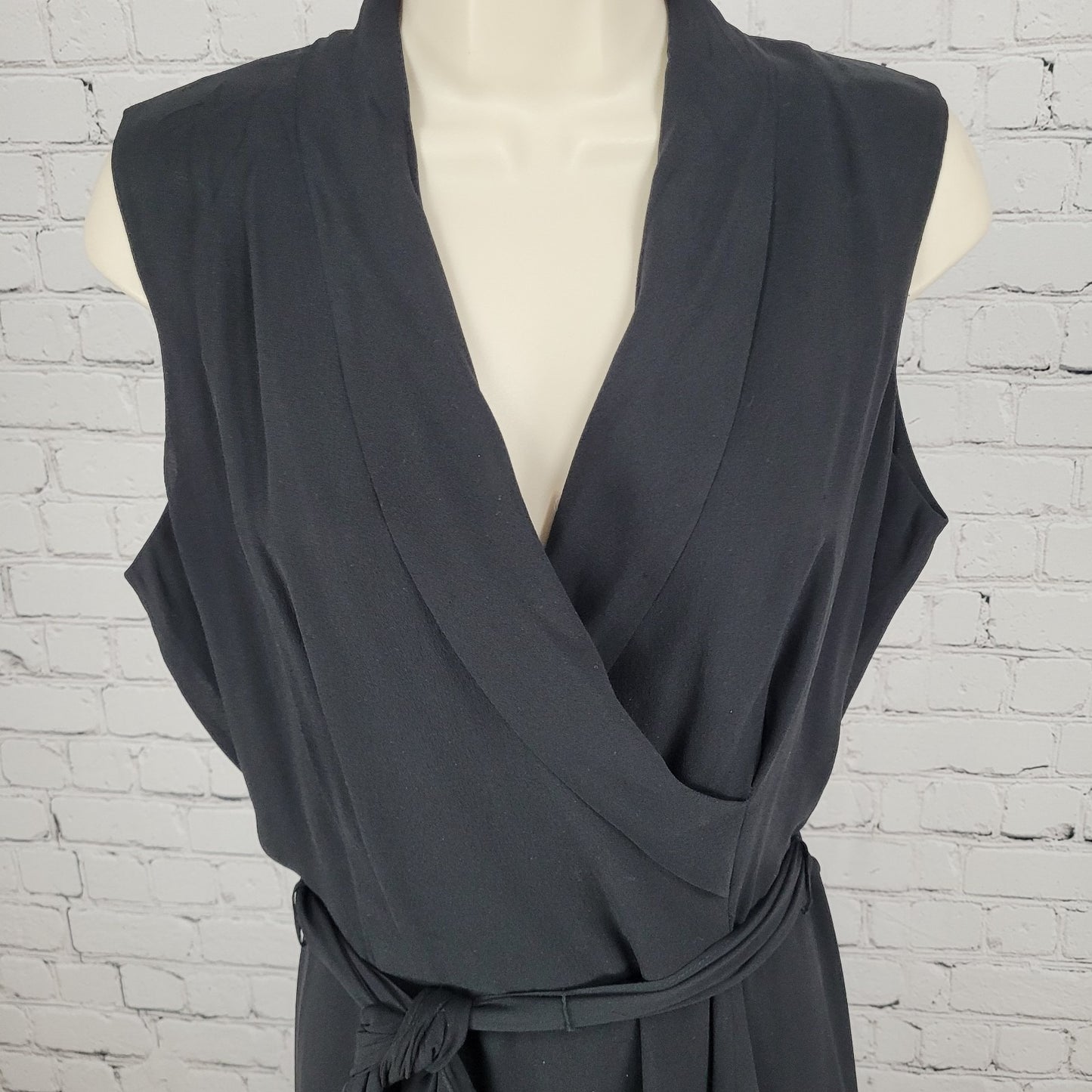 Spencer Jeremy 100% Silk Chiffon Belted Shawl Collar Midi Dress Size 10