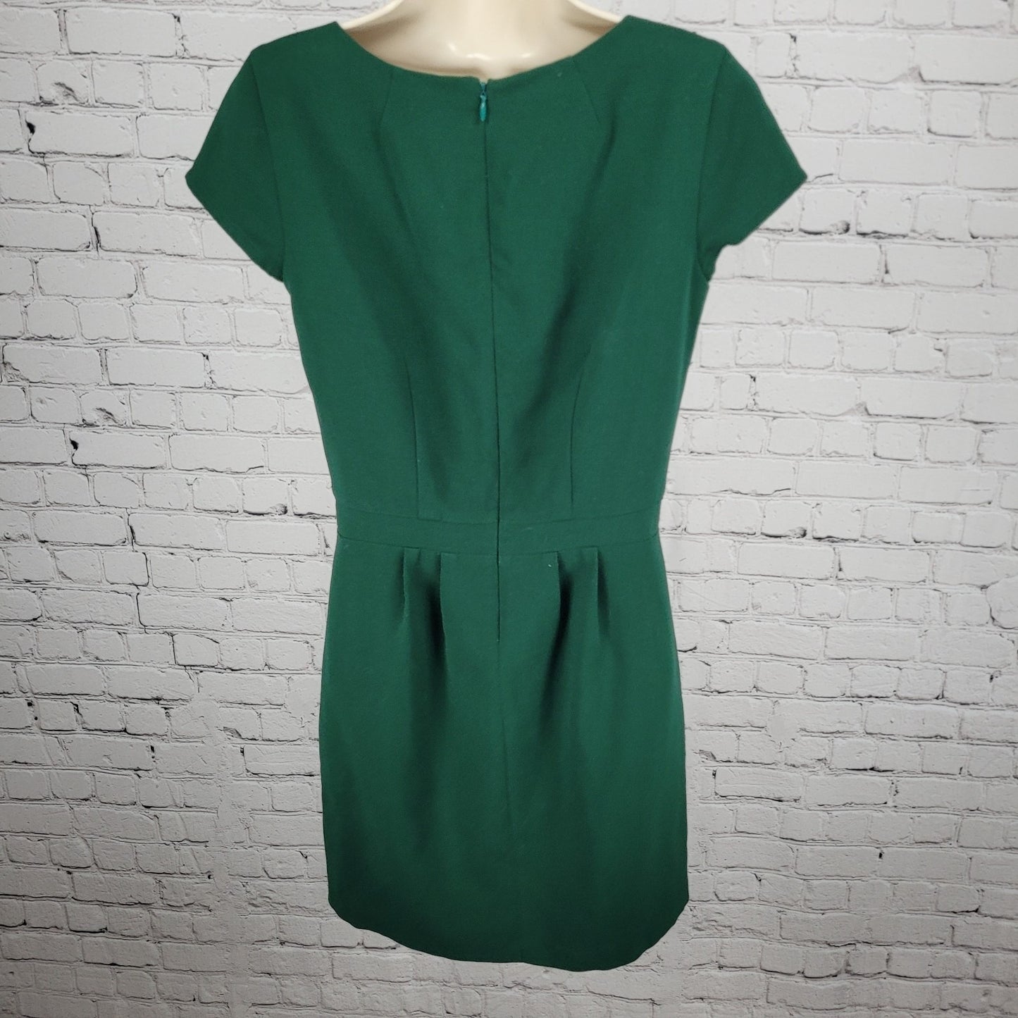Madewell Green Short Cap Sleeve Pleated Lined Pockets Sheath Dress Size 2