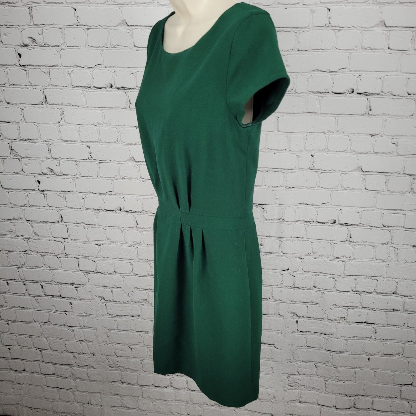 Madewell Green Short Cap Sleeve Pleated Lined Pockets Sheath Dress Size 2