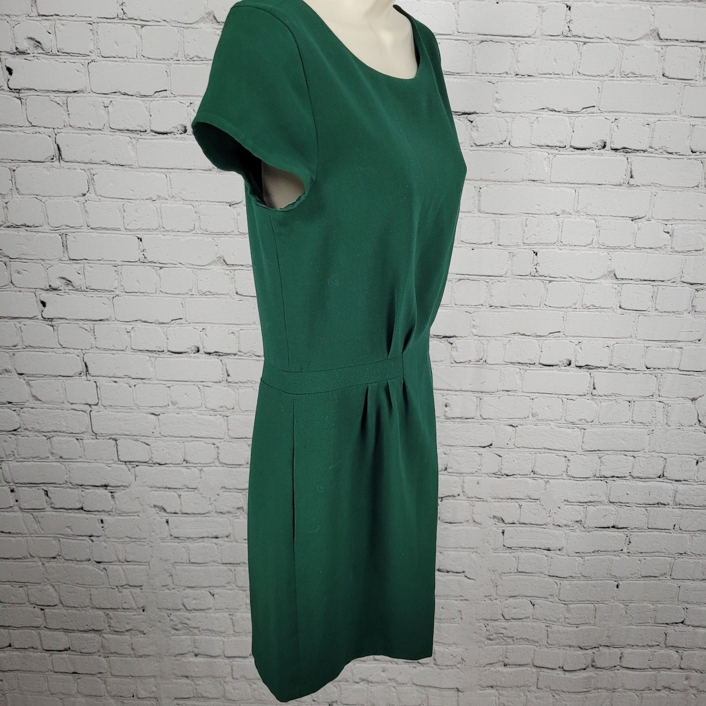 Madewell Green Short Cap Sleeve Pleated Lined Pockets Sheath Dress Size 2