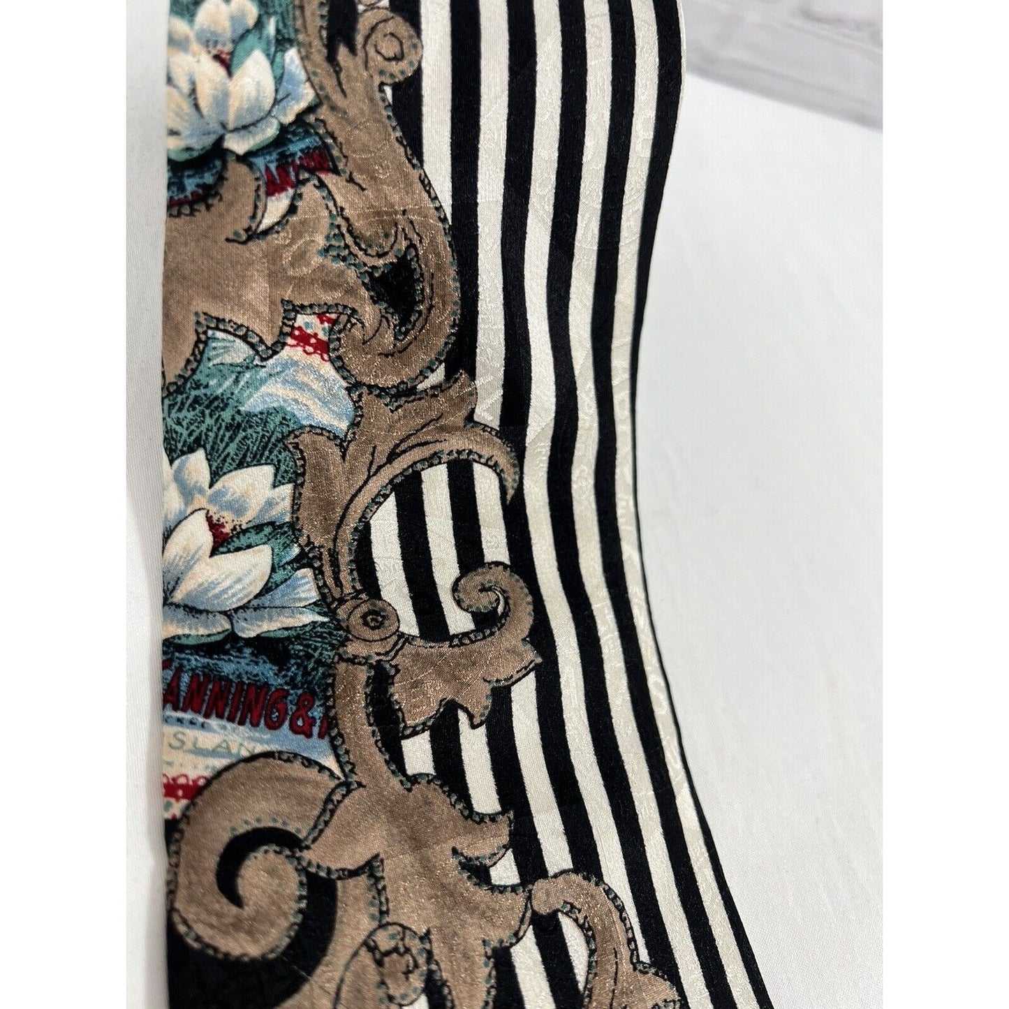 Vintage Tabasco Sauce Neck Tie 100% Silk USA Made Black White Striped 58”x4”