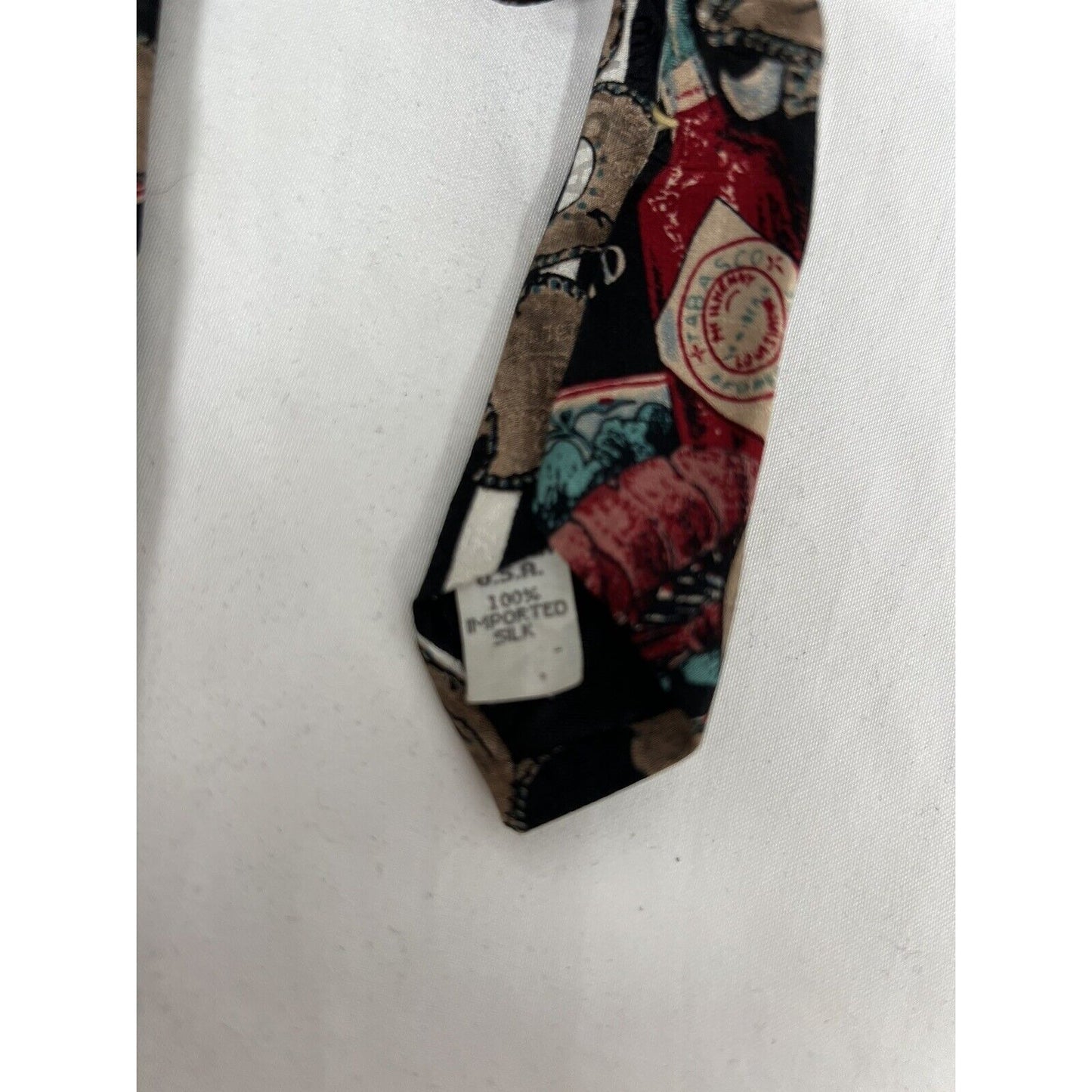 Vintage Tabasco Sauce Neck Tie 100% Silk USA Made Black White Striped 58”x4”