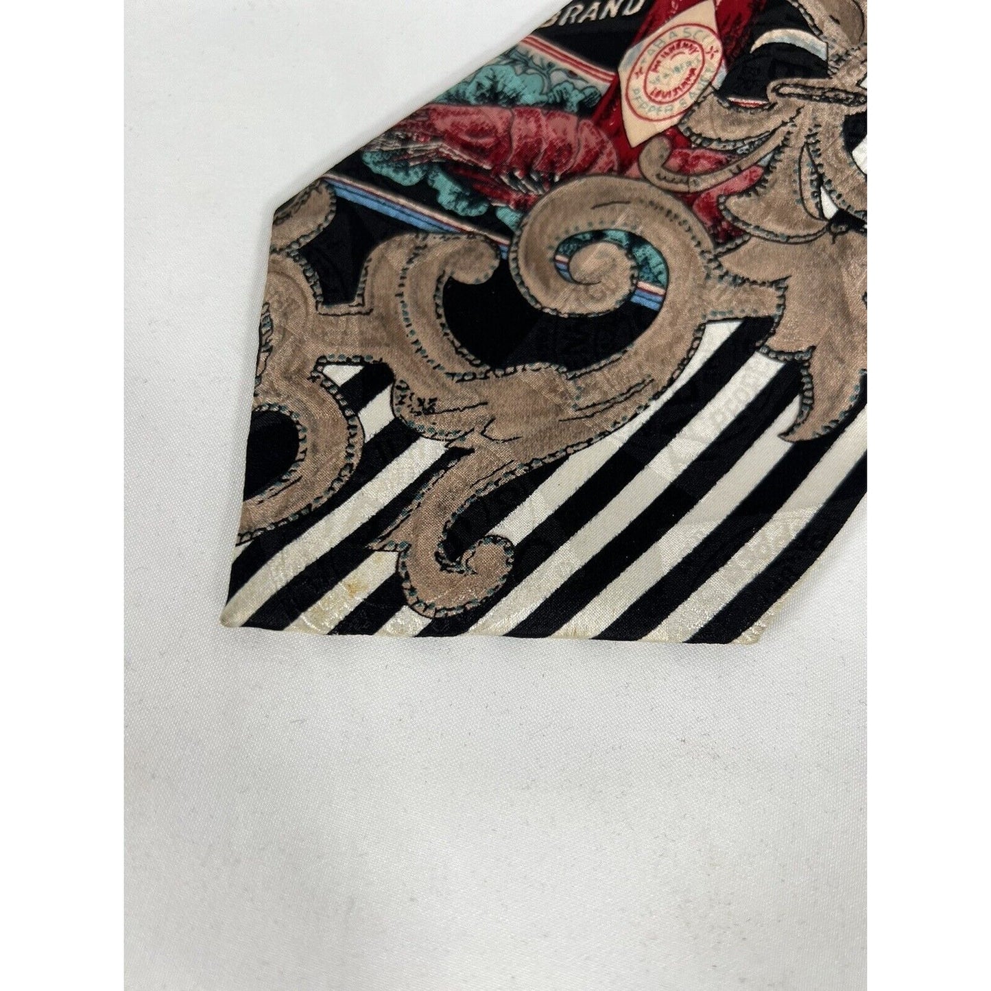 Vintage Tabasco Sauce Neck Tie 100% Silk USA Made Black White Striped 58”x4”