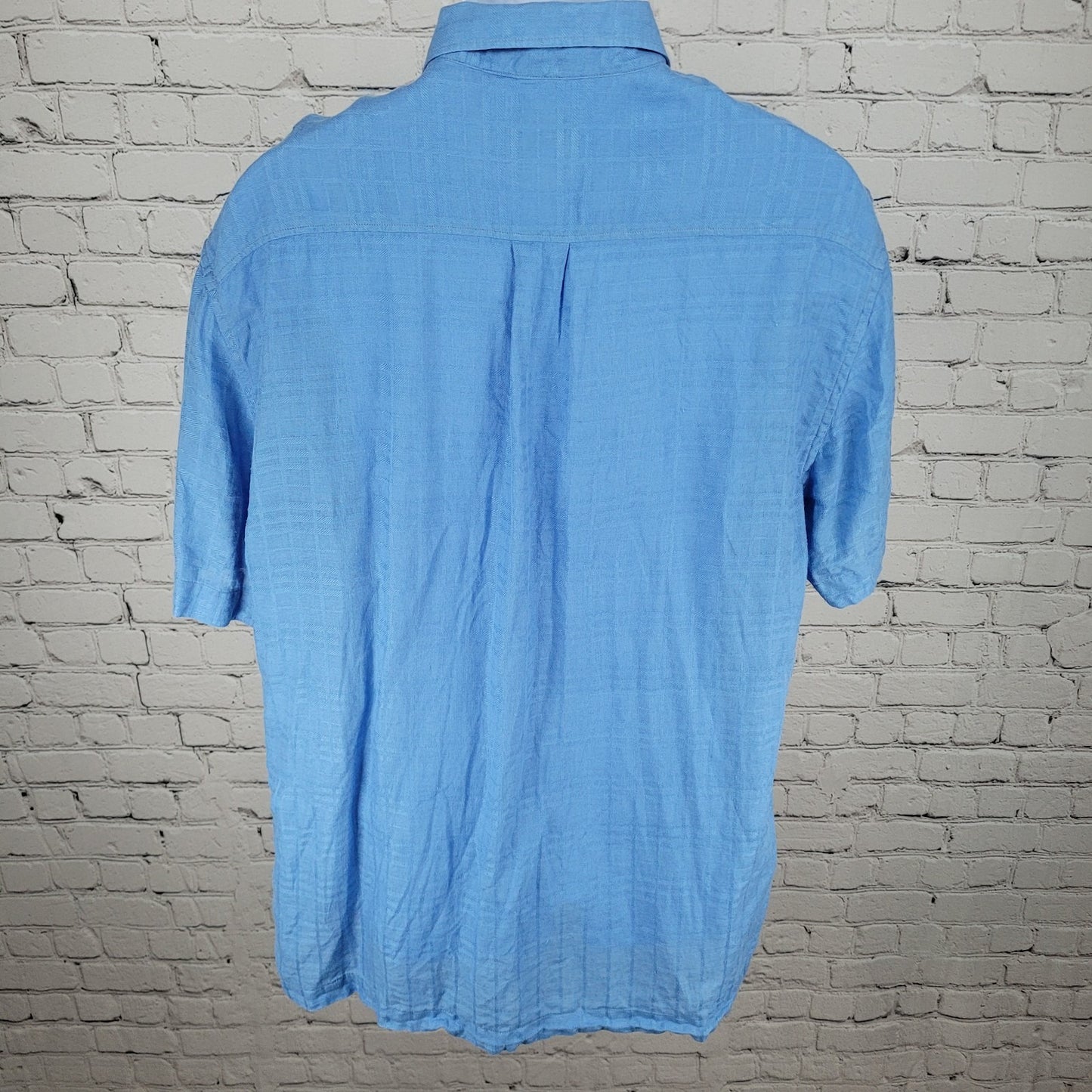 Tommy Bahama Blue 100% Linen Button Up Short Sleeve Shirt Size Large L