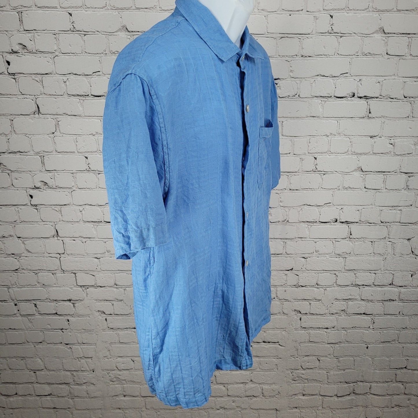 Tommy Bahama Blue 100% Linen Button Up Short Sleeve Shirt Size Large L