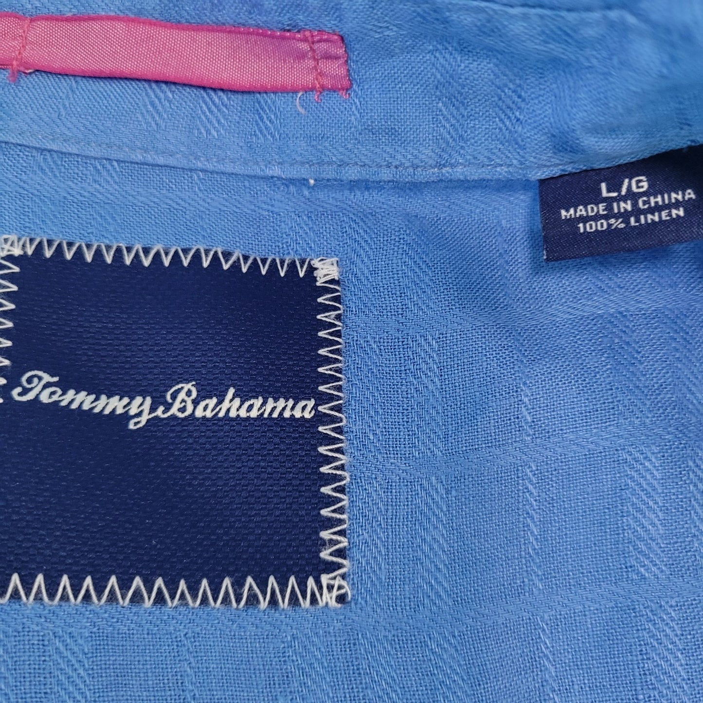 Tommy Bahama Blue 100% Linen Button Up Short Sleeve Shirt Size Large L