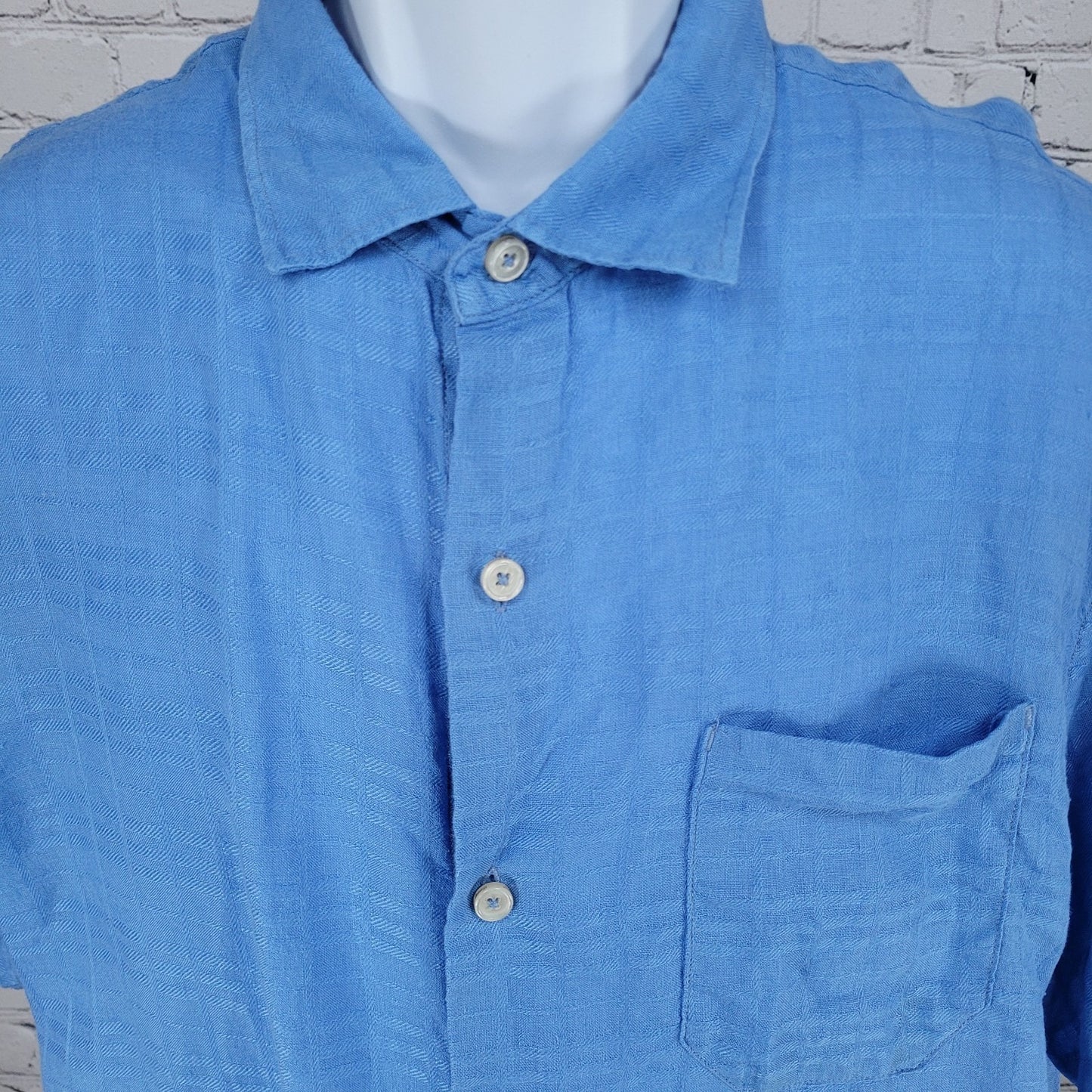 Tommy Bahama Blue 100% Linen Button Up Short Sleeve Shirt Size Large L