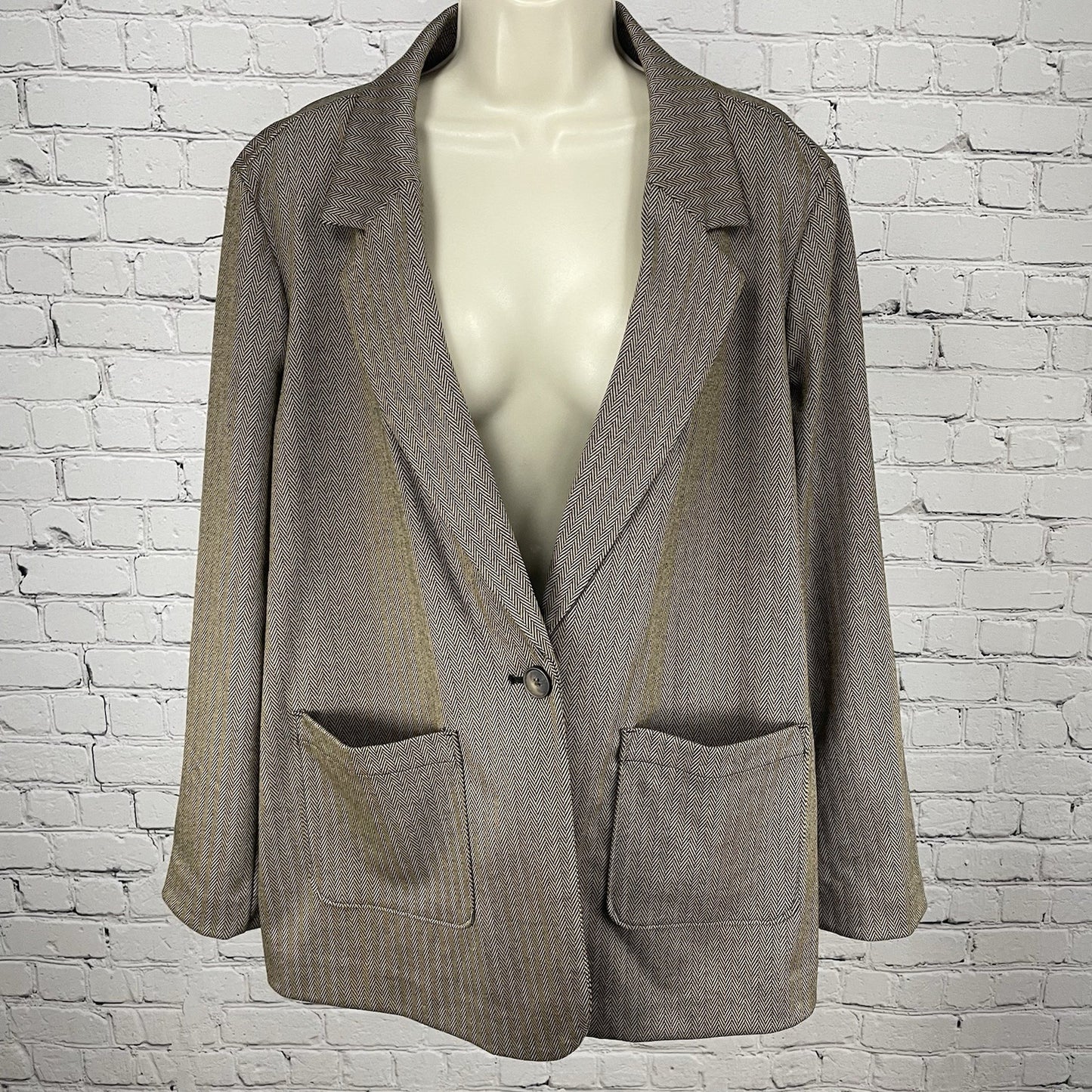 NWT Croft & Barrow Brown Herringbone 1 Button Vented Unlined Blazer Size PXL