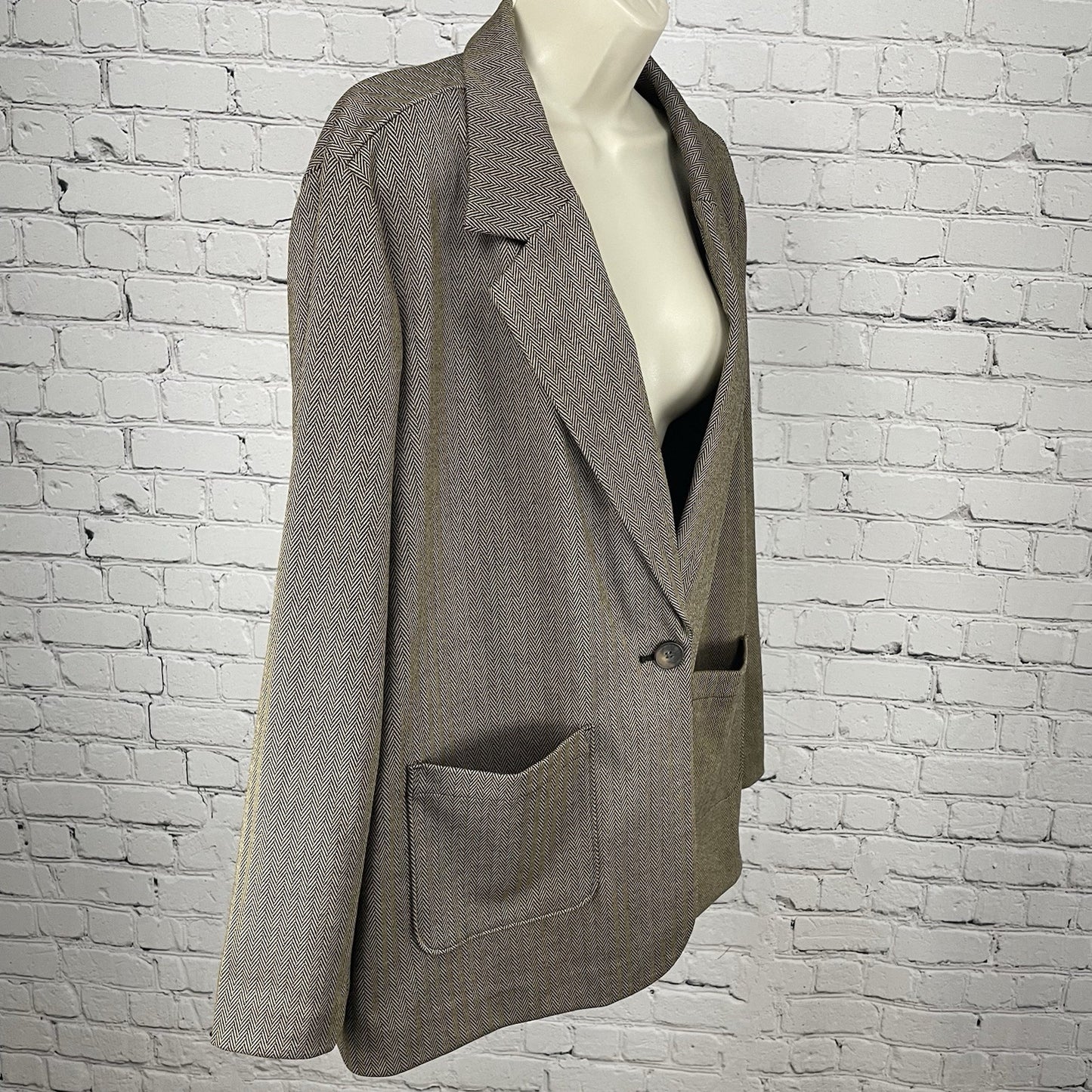 NWT Croft & Barrow Brown Herringbone 1 Button Vented Unlined Blazer Size PXL