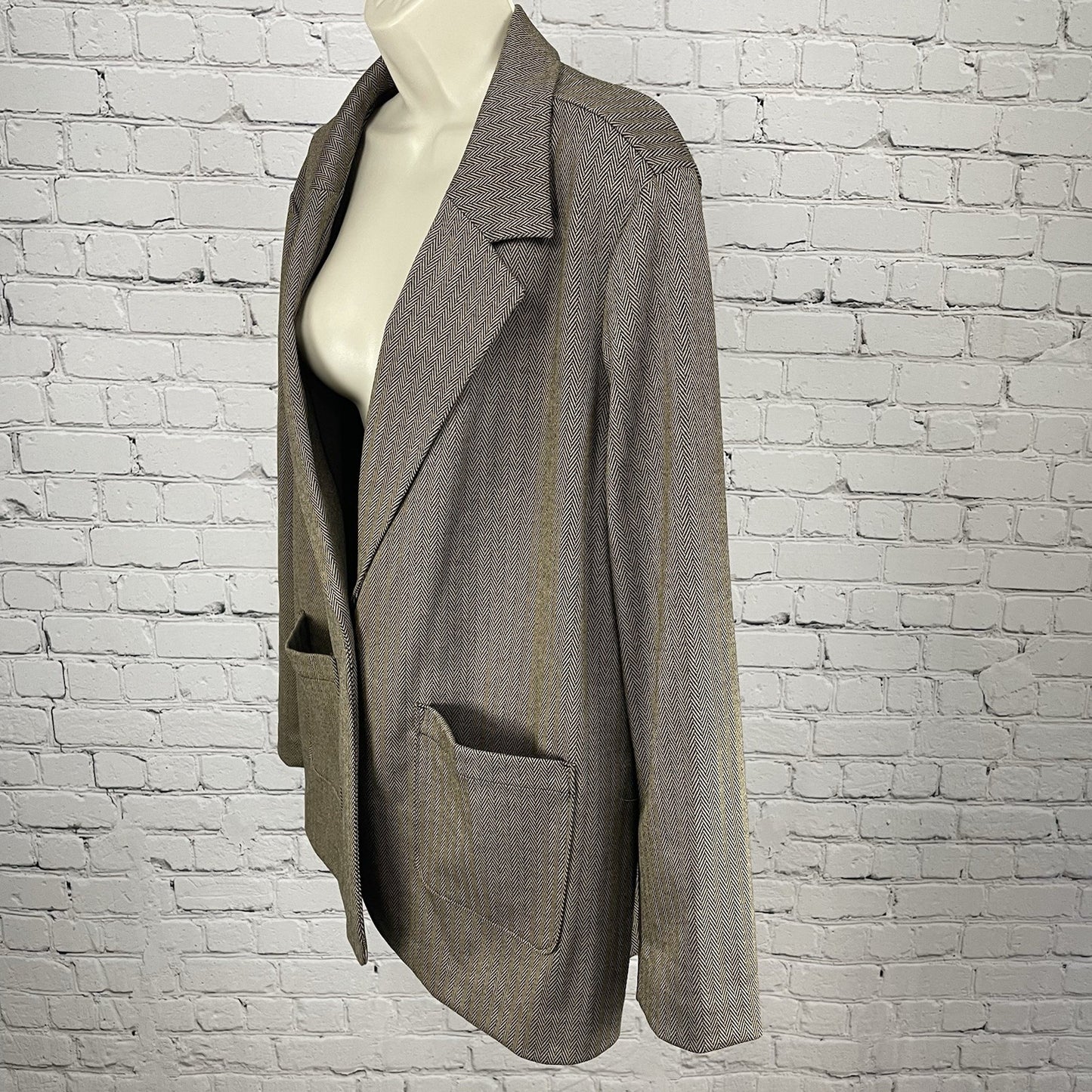 NWT Croft & Barrow Brown Herringbone 1 Button Vented Unlined Blazer Size PXL
